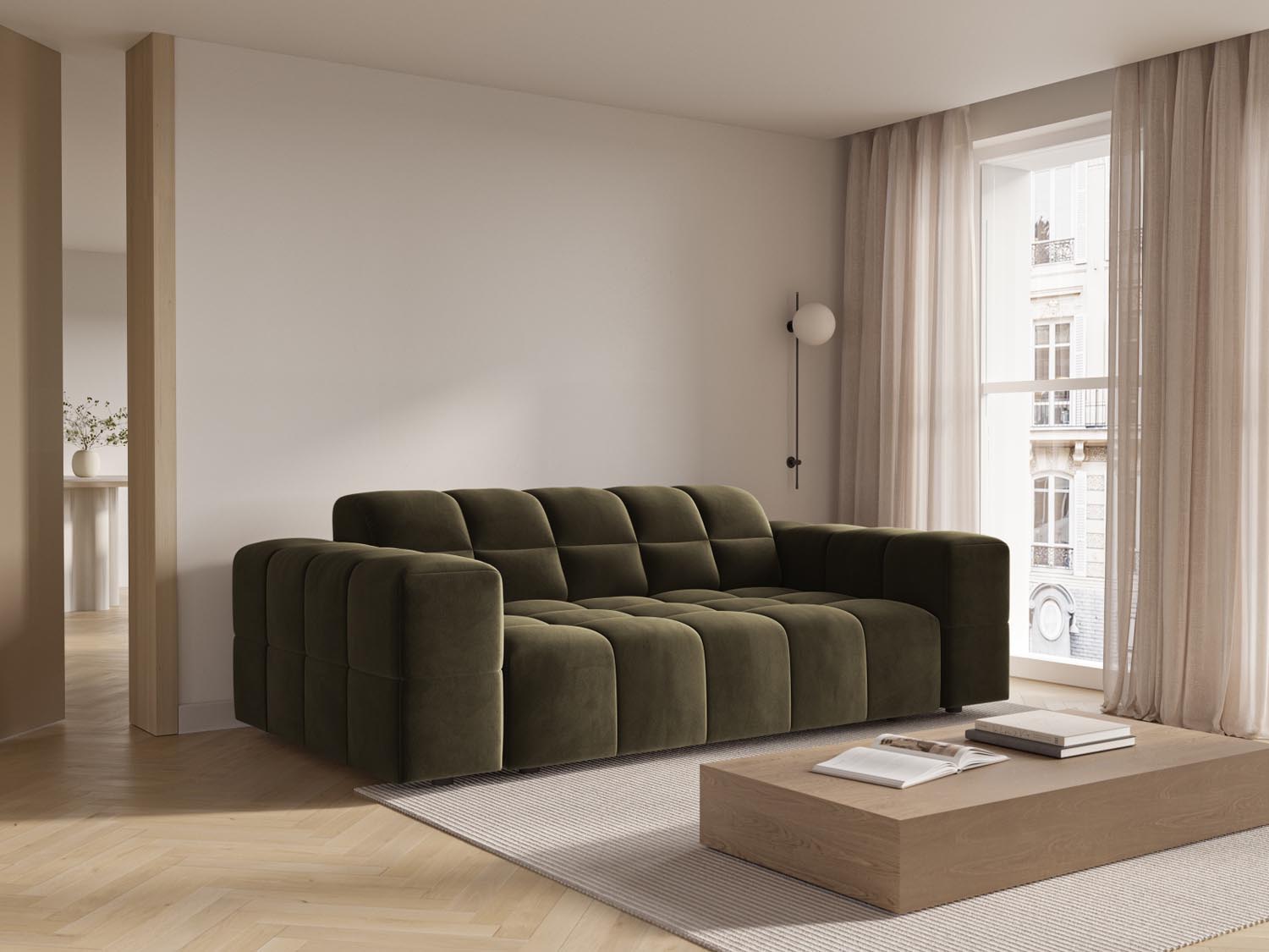 Elegantes Chicago Velour Sofa in stilvollem Green-Bluvel, ideal für moderne Wohnräume. Kompakte 102 cm Breite, perfekt für kleine Räume.