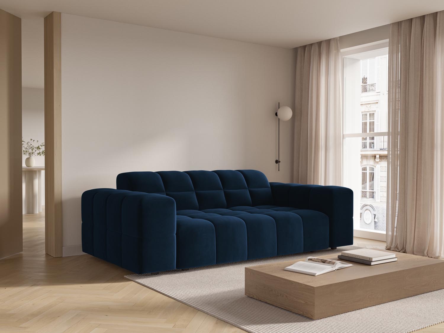 Elegantes Chicago Velour Sofa in Royal Blue, 2-Sitzer mit modernem Design, ideal für stilvolle Wohnräume.