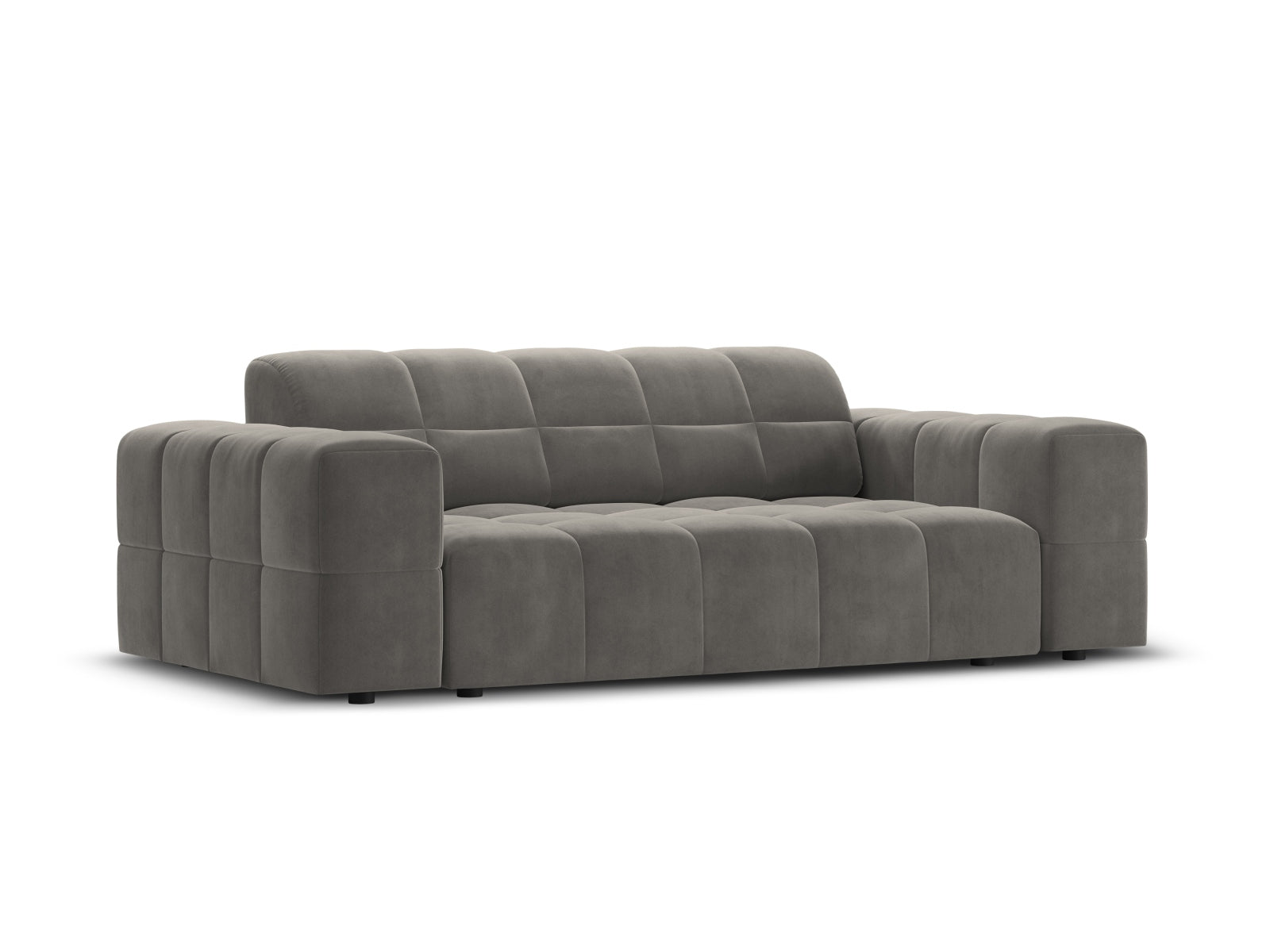 Modernes 2-Sitzer Sofa im luxuriösen Veloursstoff, sanftes Grau, perfekt für gemütliche und stilvolle Wohnambiente.