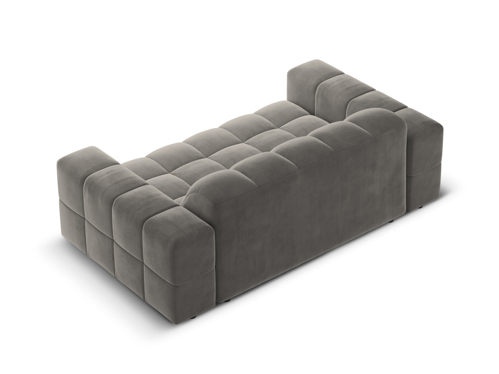 Elegantes 2-Sitzer Sofa in edlem Velours, sanftes Grau, ideal für stilvolle Wohnräume und entspannte Stunden.