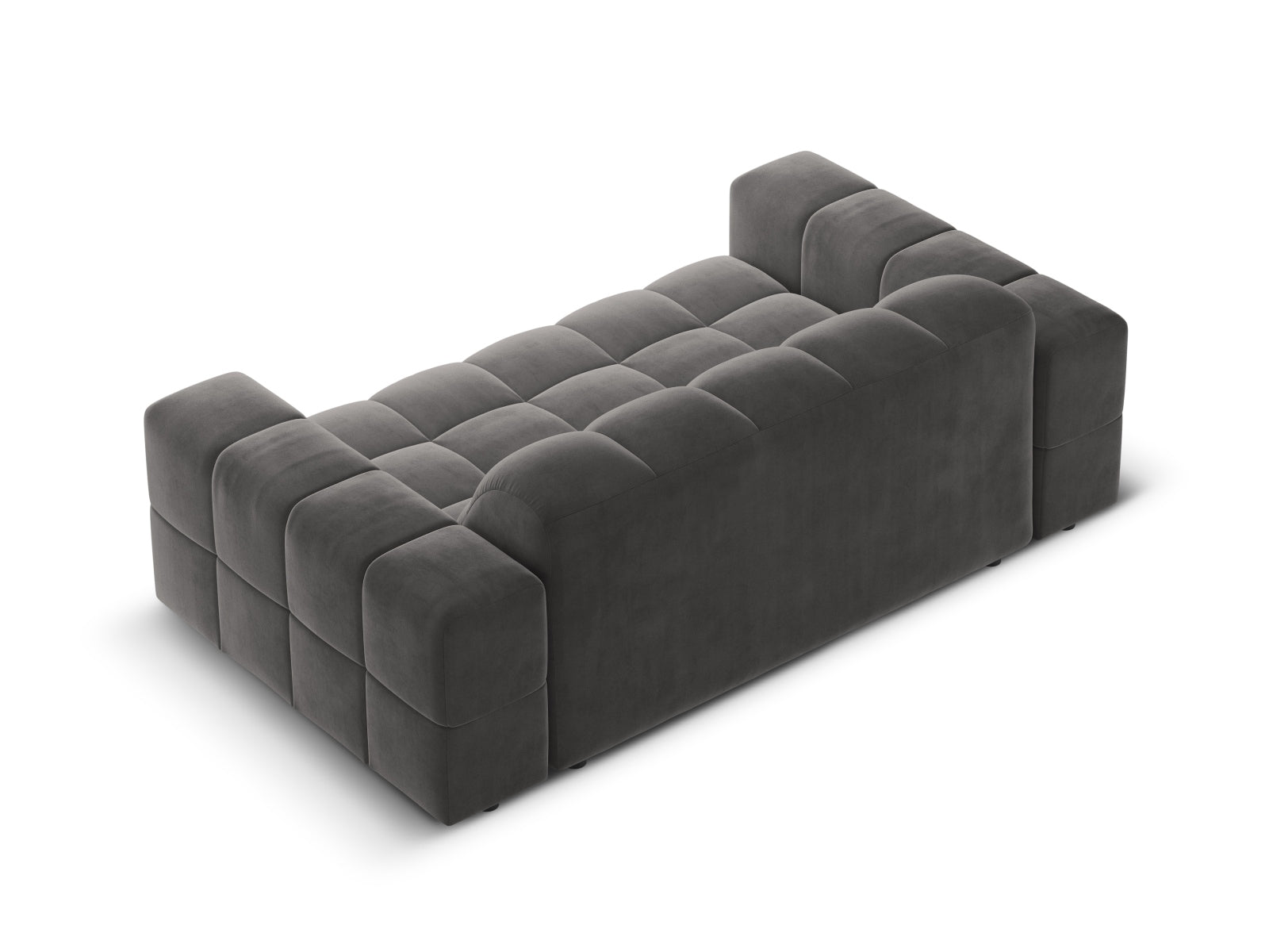 Elegantes 2-Sitzer Sofa im Chicago-Velour-Design, in einem ansprechenden Grau-Blau, ideal für stilvolle und einladende Wohnräume.