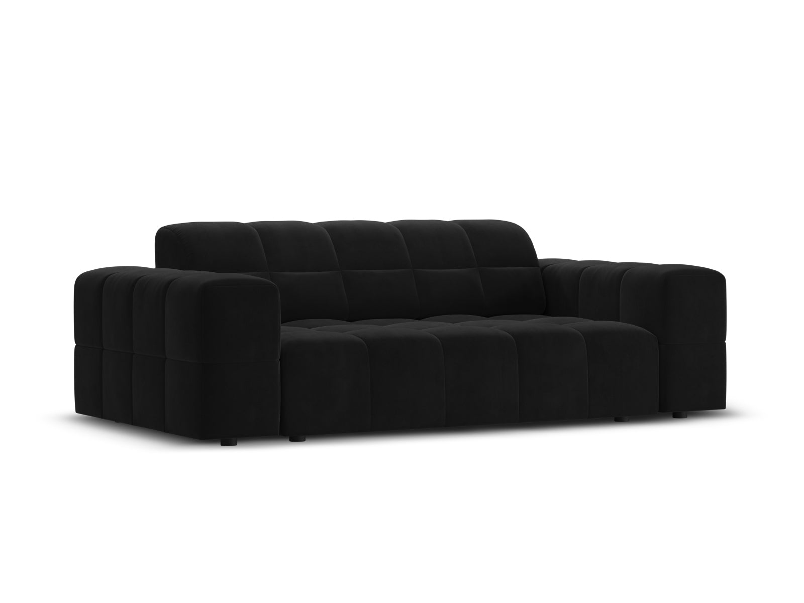Stylisches 2-Sitzer Sofa Chicago aus Velours in Schwarz-Bluvel, perfekt für moderne Wohnkonzepte und gemütliche Atmosphäre.