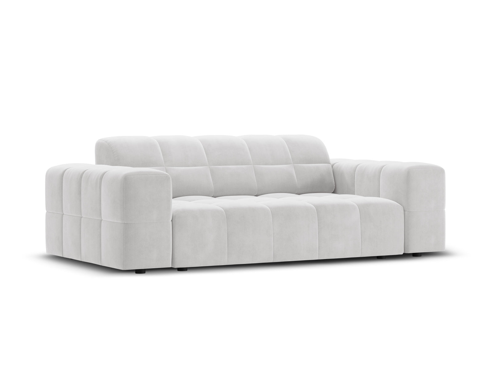 Stylisches 2-Sitzer Sofa im Chicago-Design aus weichem Velours in Silber-Blau, perfekt für moderne und elegante Wohnumgebungen.