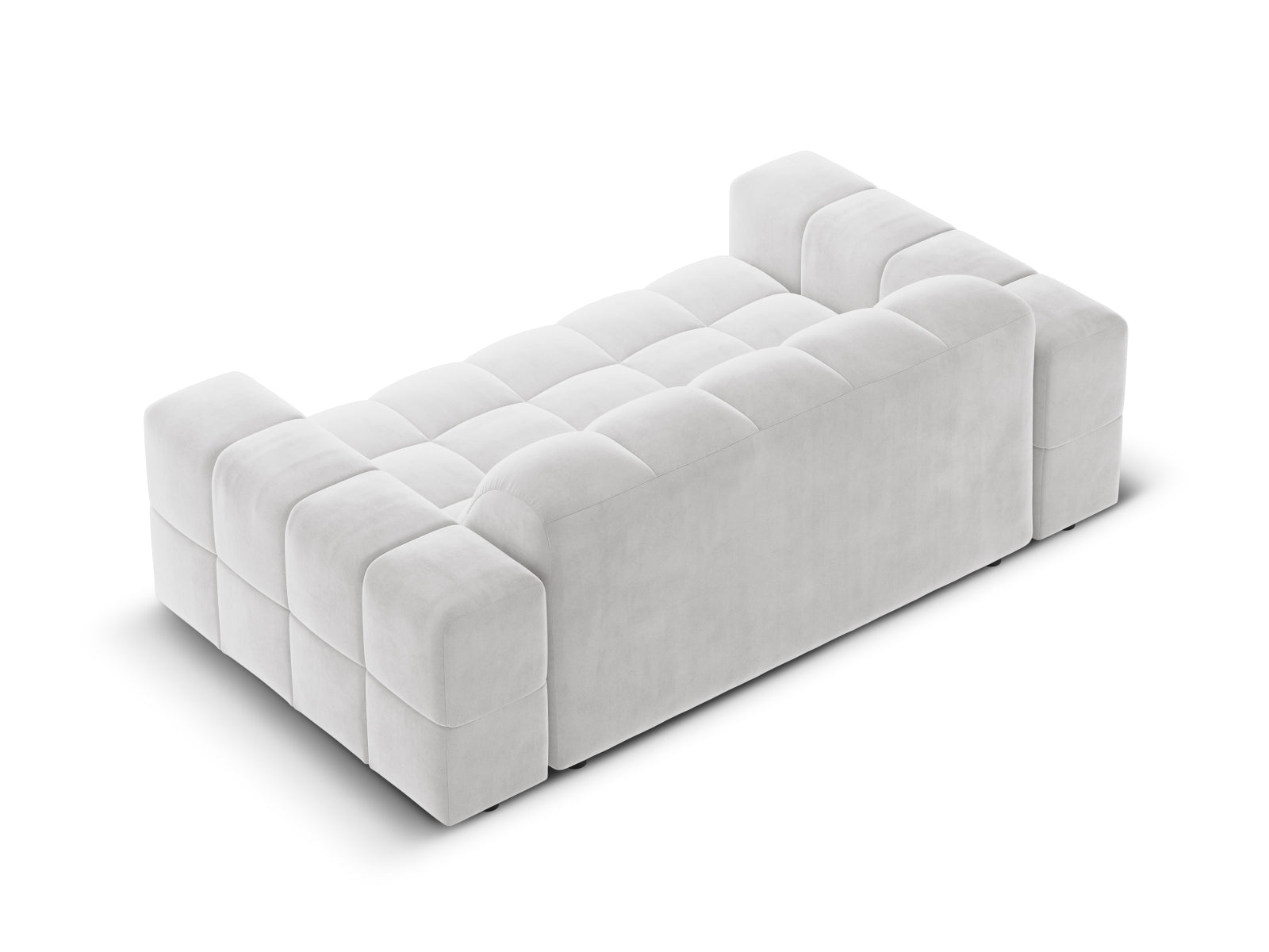 Elegantes 2-Sitzer Sofa im Chicago-Stil, gefertigt aus luxuriösem Velours in einem sanften Silber-Blau, ideal für stilvolle Wohnräume.