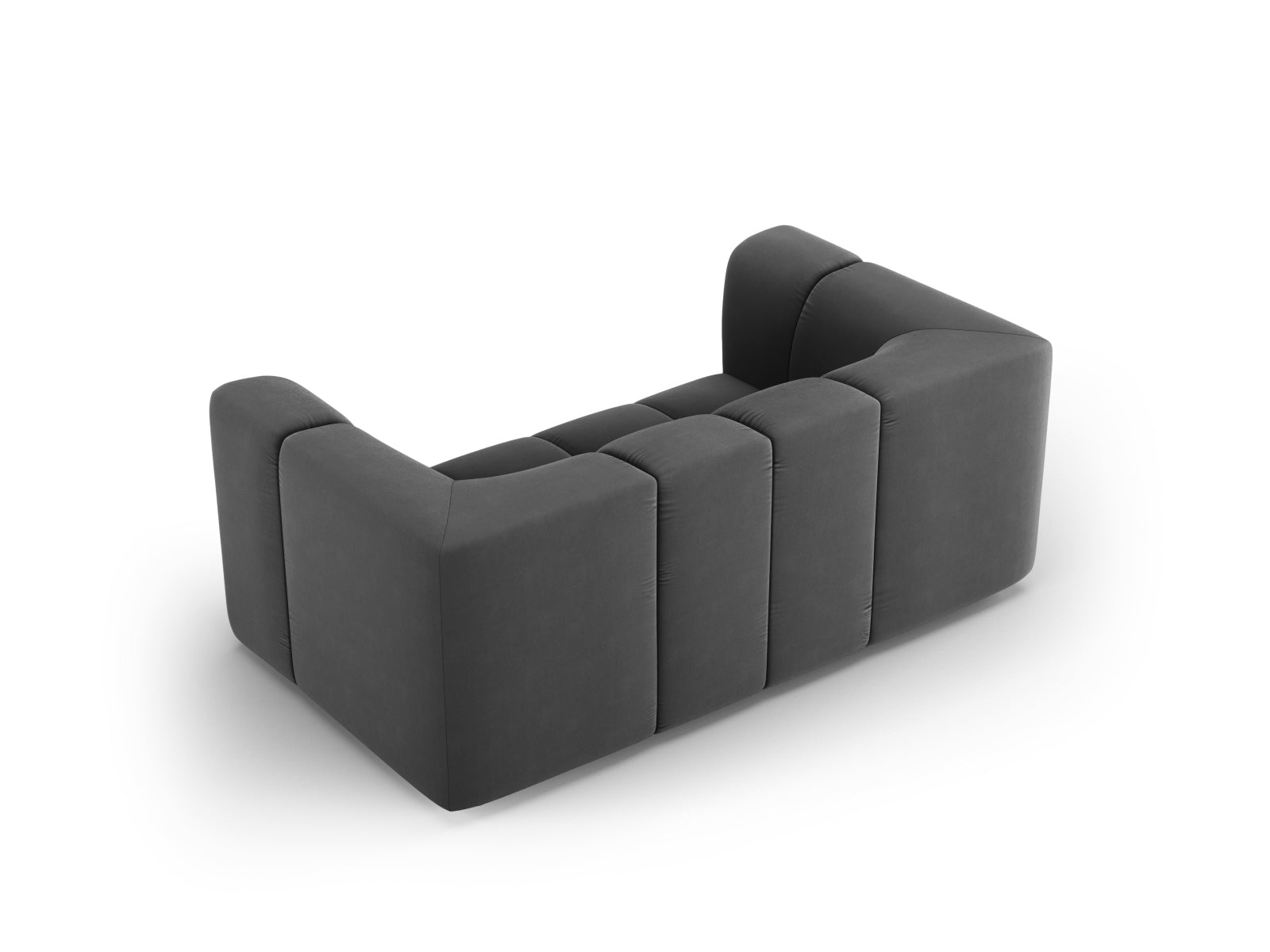 Modernes 2-Sitzer Sofa Moritz in ansprechendem Grey-Bluvel, perfekt für stilvolle Wohnzimmer und gemütliche Entspannung.