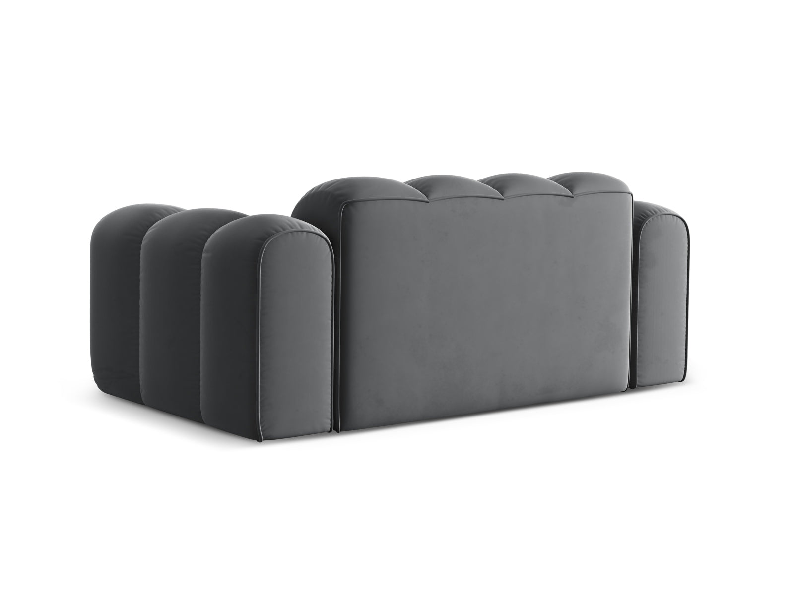 Elegantes 2-Sitzer Sofa Treno in stilvollem Grau-Bluvel, ideal für moderne Wohnräume und entspannte Stunden mit Freunden.