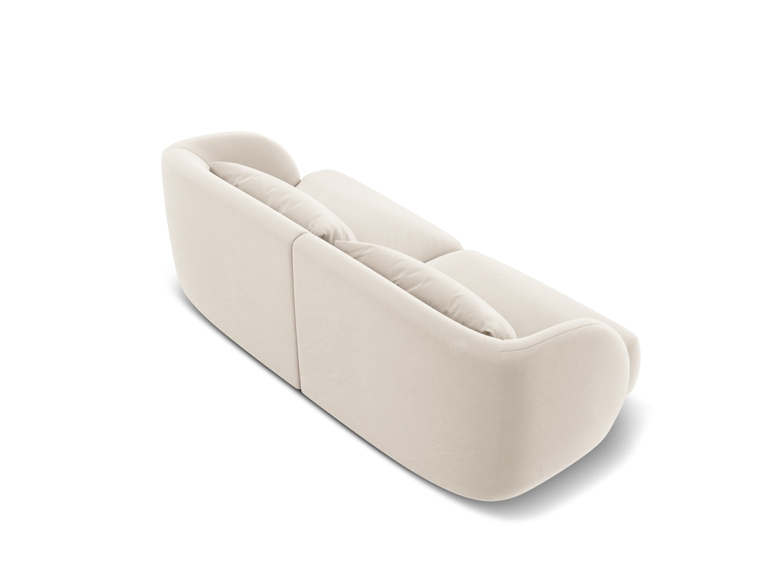 Elegantes 2-Sitzer Sofa Tulum aus weichem Velours in sanftem Beige, perfekt für stilvolle Wohnräume und gemütliche Ecken.