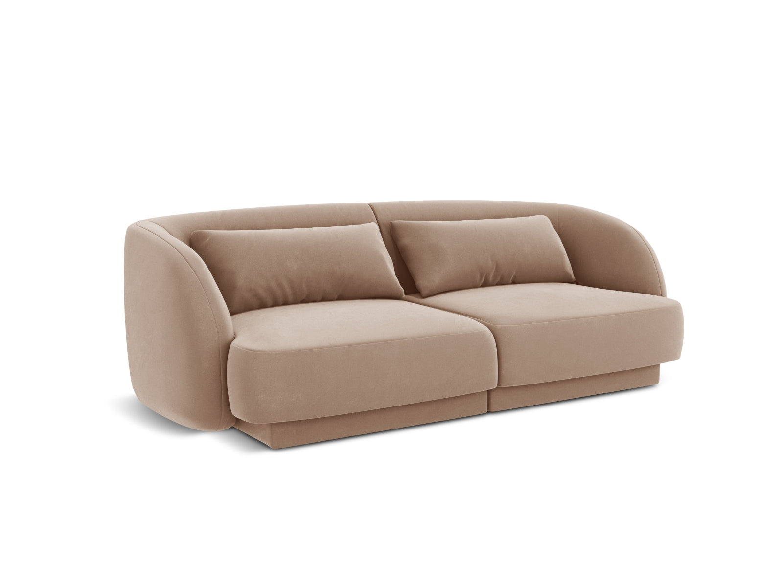 Stilvolles 2-Sitzer Sofa Tulum aus Velours in warmen Beigetönen, ideal für moderne Wohnkonzepte und entspannte Stunden zu zweit.