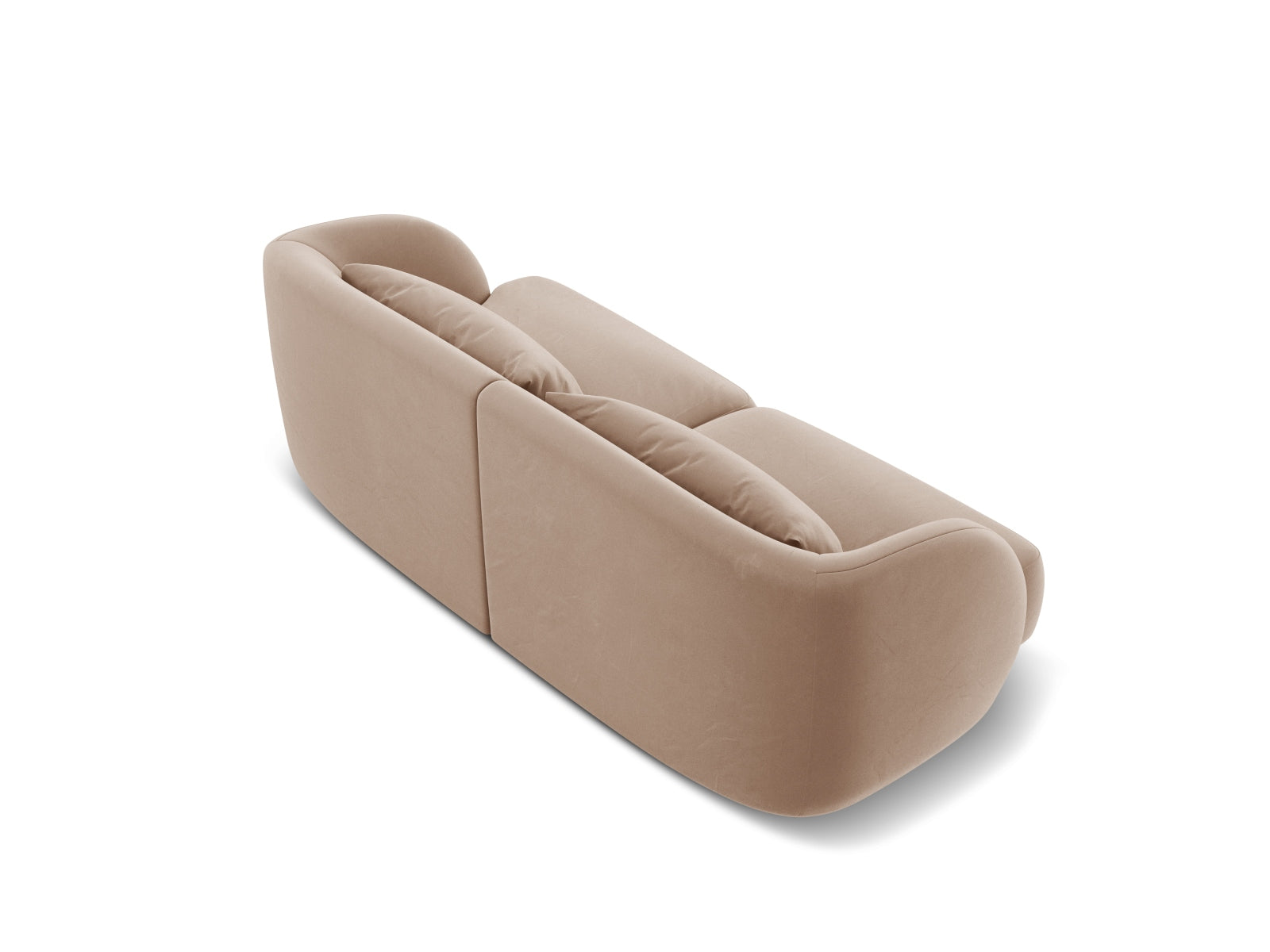 Elegantes 2-Sitzer Sofa Tulum aus weichem Velours in sanften Beigetönen, perfekt für gemütliche Abende und stilvolle Einrichtung.
