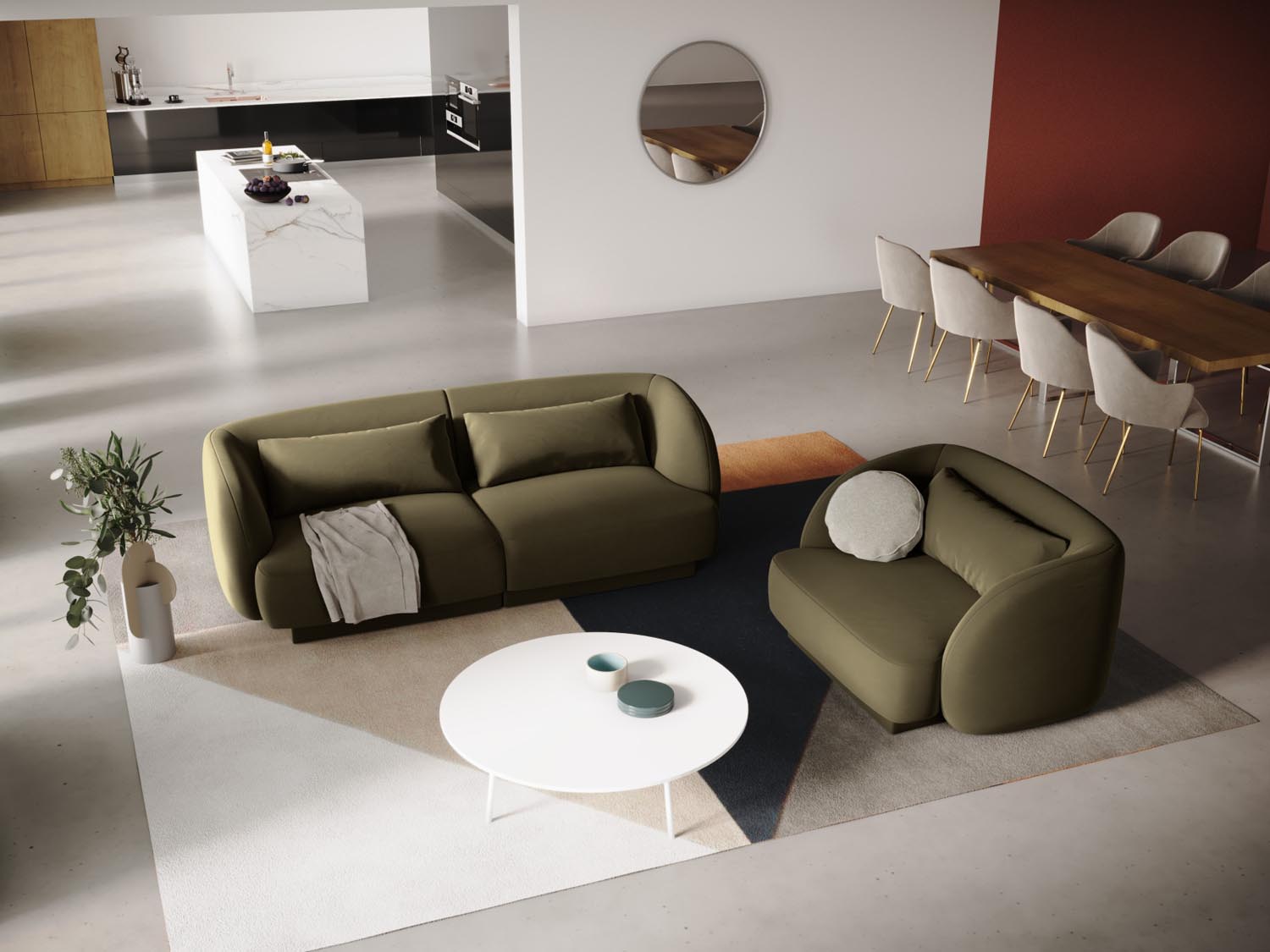 Elegantes Tulum Velour Sofa in Grün-Blau, 2-Sitzer mit modernem Design, ideal für stilvolle Wohnräume.