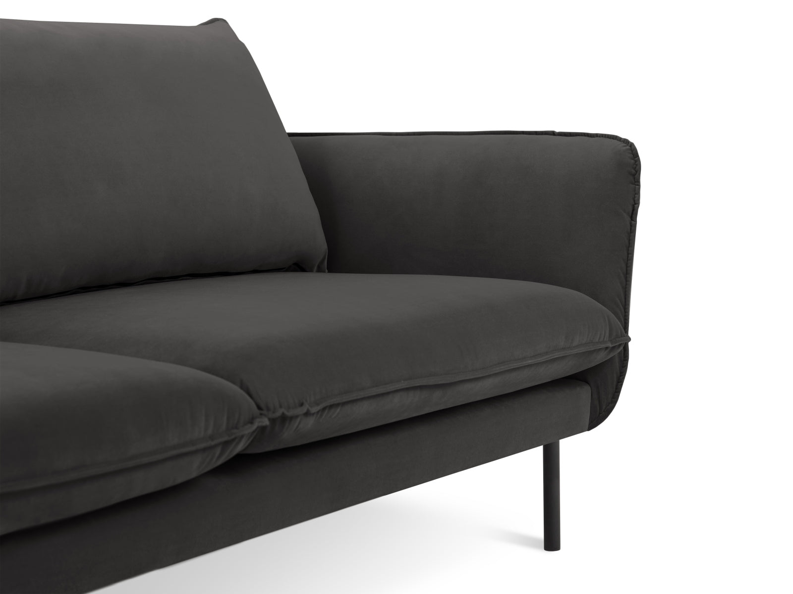 Stilvolles 2-Sitzer Sofa "Vienna" in edlem Dunkelgrau, aus luxuriösem Velours, perfekt für moderne und elegante Wohnambiente.
