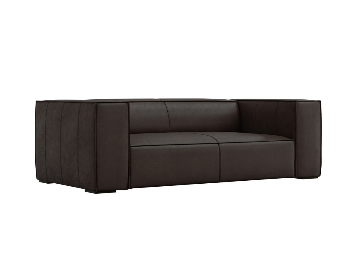 Zweisitzer-Sofa Turin von Cosmopolitan Design aus dunkelbeigem Rindsleder mit schwarzen Buchenholzbeinen, kompakte Sitzform mit 100 cm Tiefe.