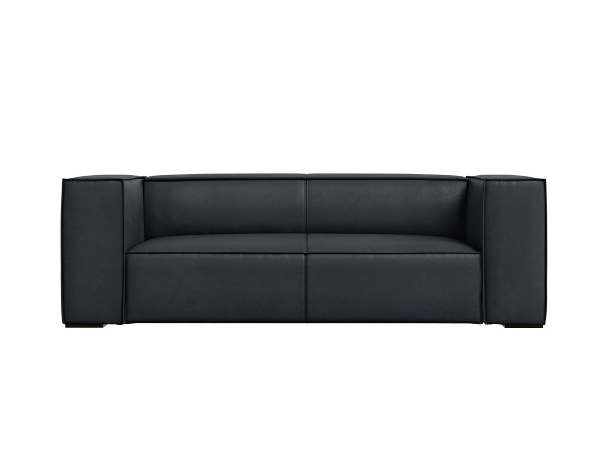 Zweisitzer-Sofa Turin von Cosmopolitan Design aus dunkelbeigem Rindsleder mit schwarzen Buchenholzbeinen, kompakte Sitzform mit 100 cm Tiefe.