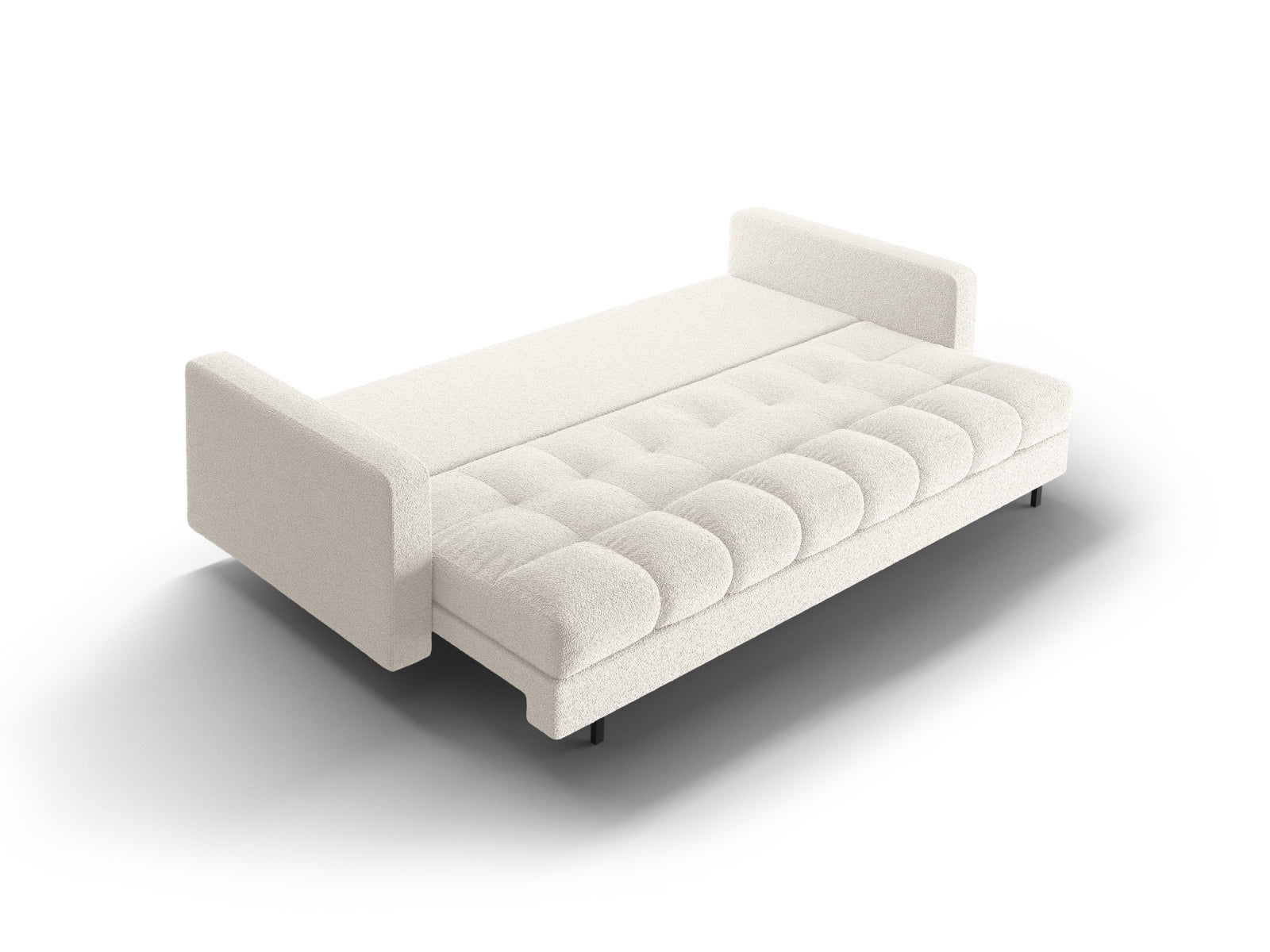 Modernes 3-Sitzer Sofa Bali in stilvollem Weiß, perfekt für jedes Wohnzimmer, mit cleverer Schlaffunktion und integriertem Stauraum.