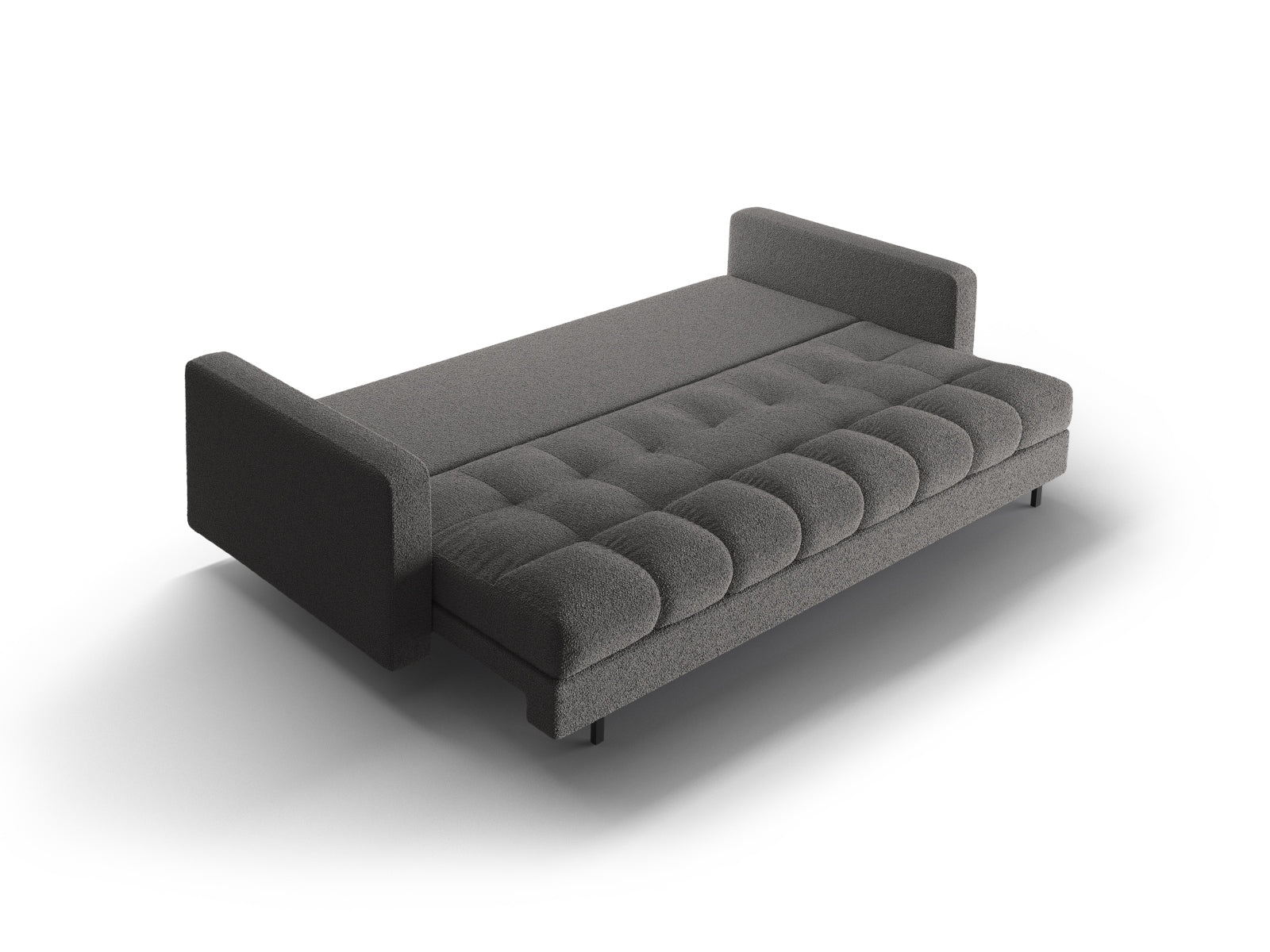 Stylisches 3-Sitzer Bettsofa Bali in dunklem Grau, perfekt für entspannte Abende und als praktischer Stauraum für Wohnaccessoires.