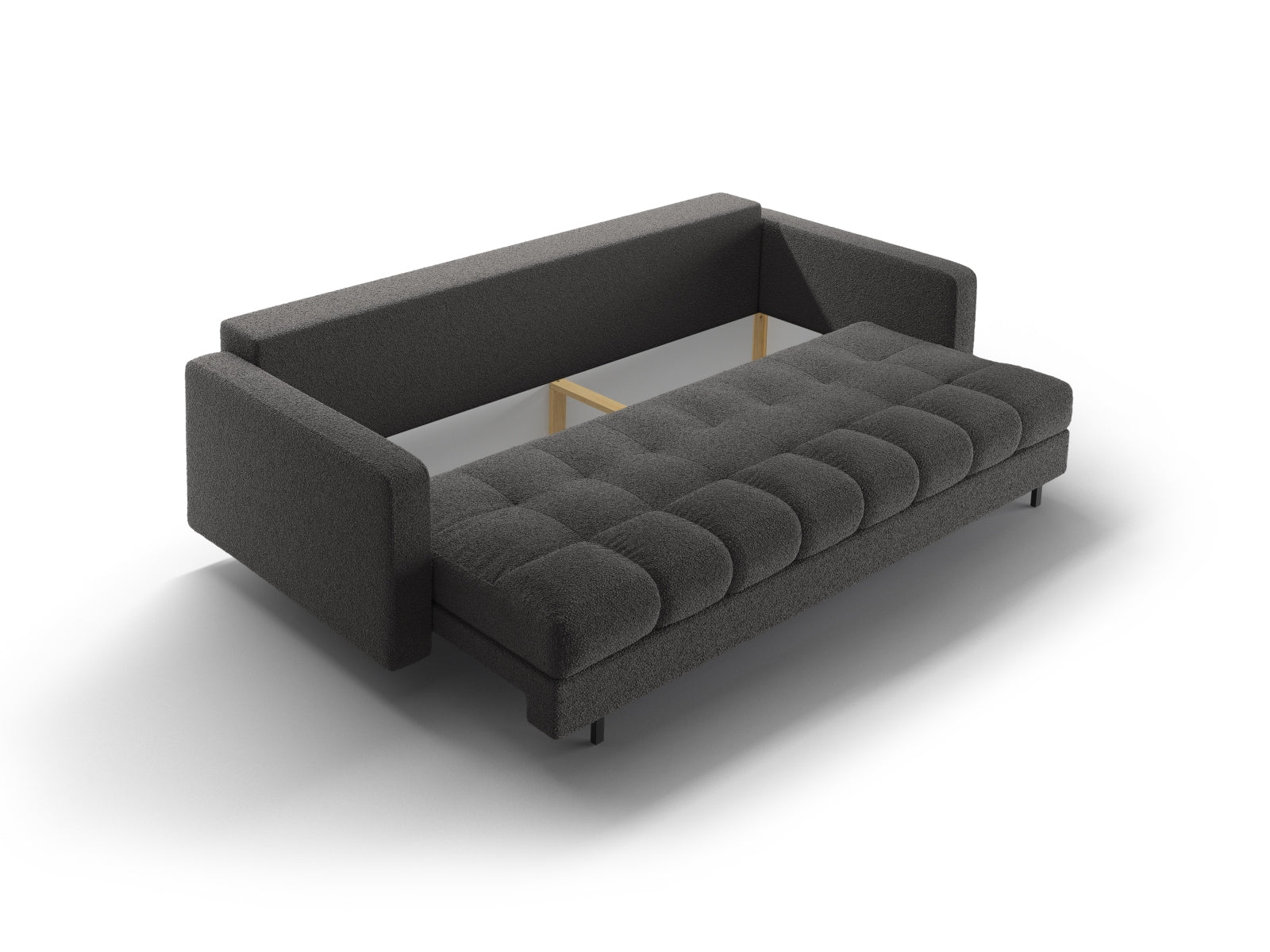 Stylisches 3-Sitzer Bettsofa Bali in dunklem Grau, perfekt für entspannte Abende und als praktischer Stauraum für Wohnaccessoires.