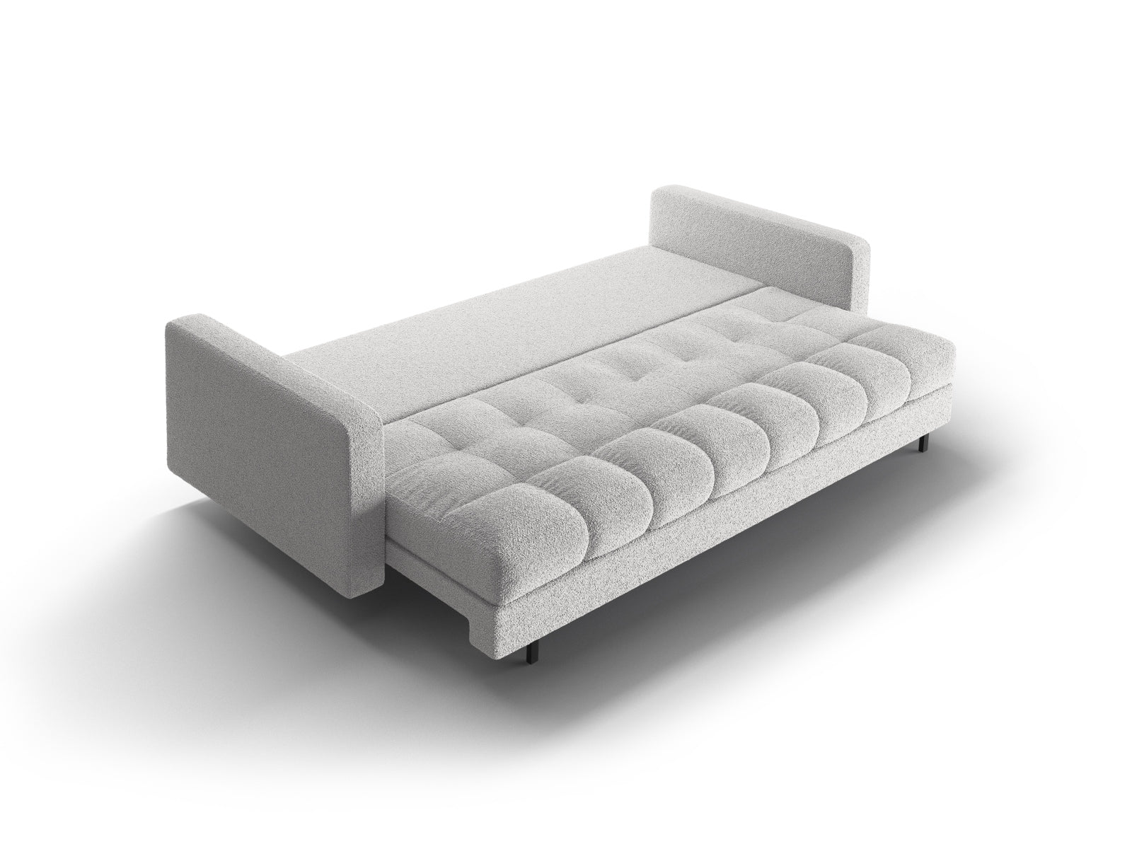 Modernes 3-Sitzer Sofa Bali in stilvollem Grau, perfekt für Wohnräume, mit cleverer Schlaffunktion und integriertem Stauraum.