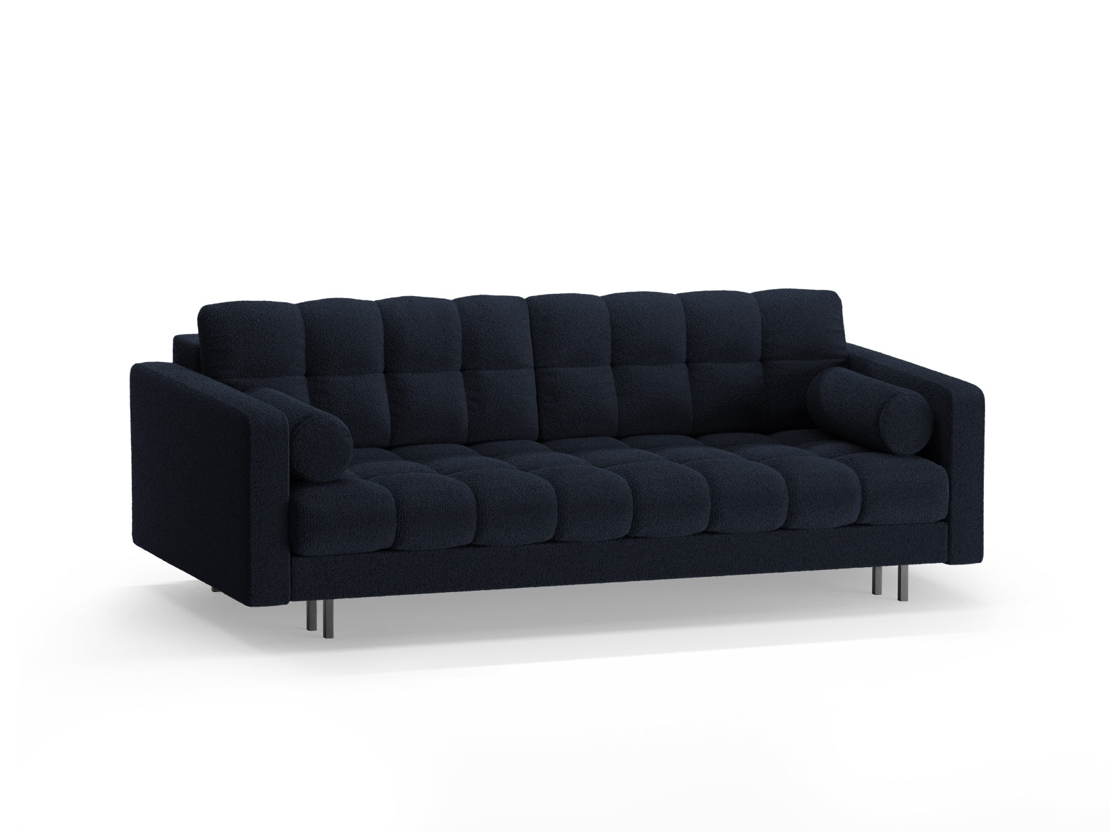 Elegantes 3-Sitzer Sofa Bali in Dunkelblau mit praktischer Schlaffunktion und Stauraum, ideal für modernes Wohnen.
