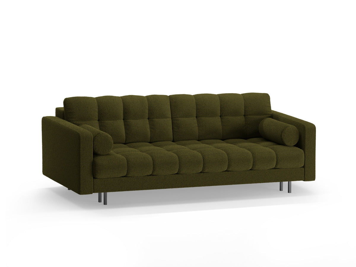 Dreisitzer Bettsofa Bali mit Stoffbezug, Holzrahmen und schwarzen Metallbeinen
