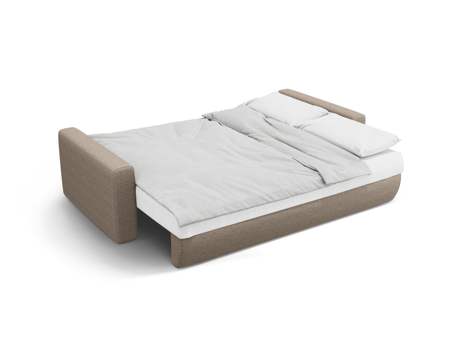 Stylisches 3-Sitzer Belfast Sofa in Dunkelbeige, das sich mühelos in ein Bett verwandelt und zusätzlichen Stauraum bietet.