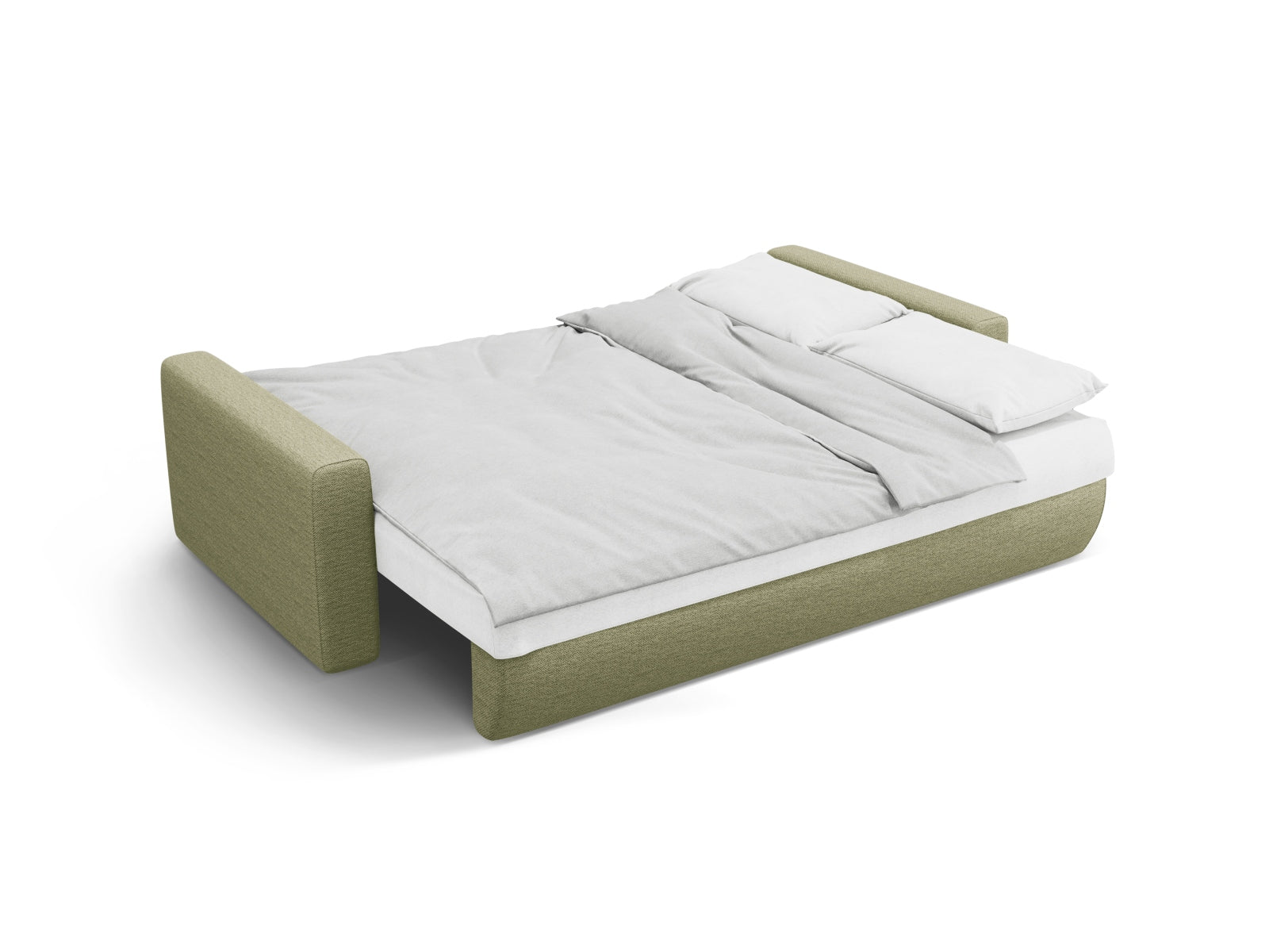Modernes 3-Sitzer Belfast Sofa in Olive-Heritage, multifunktional mit Schlaffunktion und integriertem Stauraum, perfekt für stilvolle Wohnräume.