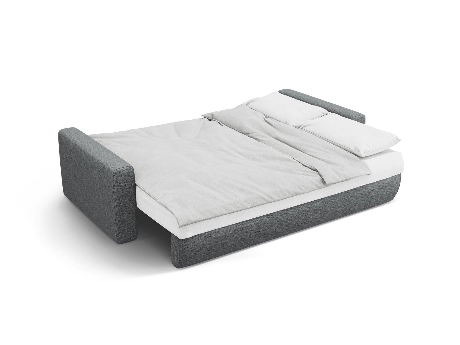 Stylisches 3-Sitzer Belfast Sofa in Grau, multifunktional mit Schlaffunktion und Stauraum, perfekt für kleine Räume und Gäste.