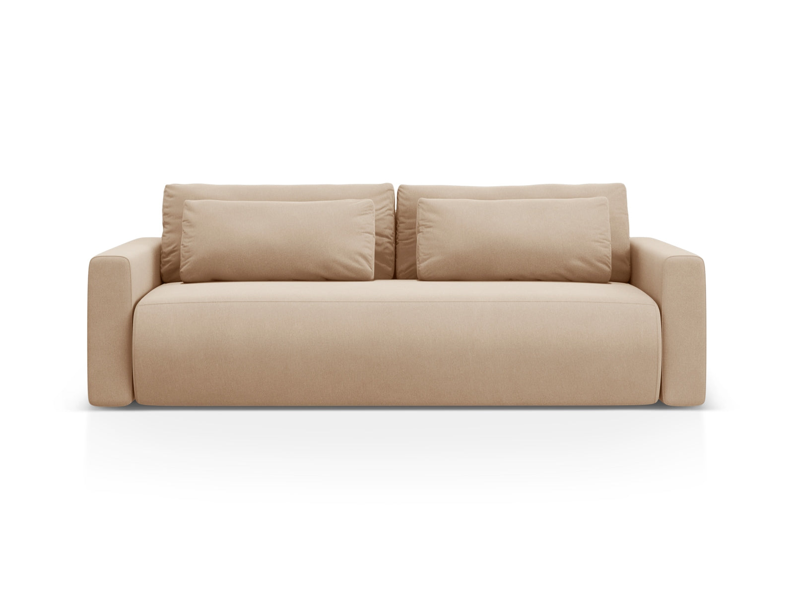 Belfast Velour Sofa mit Schlaffunktion und Stauraum 3 Sitzer in Almond Beige präsentiert im Onlineshop von KAQTU Design AG. Bettsofa ist von Cosmopolitan Design