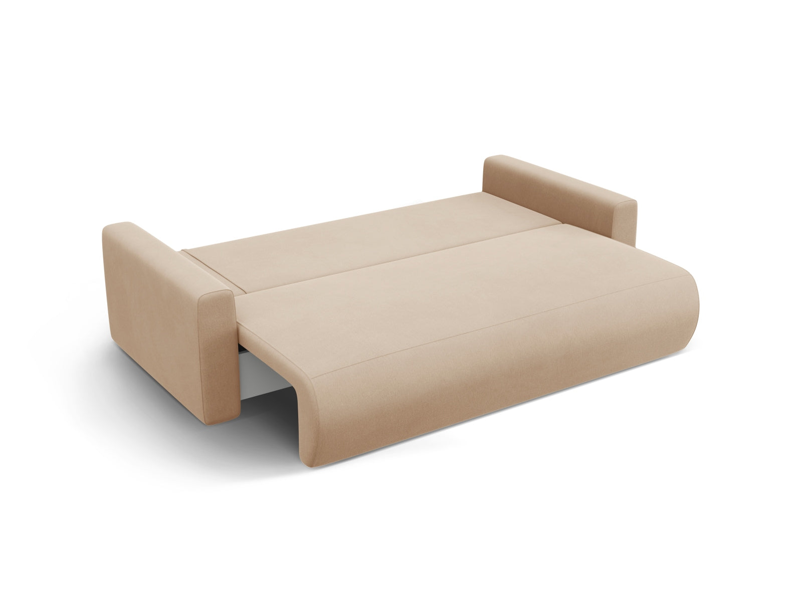 Stilvolles 3-Sitzer Belfast Velour Sofa in sanftem Beige, multifunktional als Schlafsofa mit integriertem Stauraum für optimalen Komfort.