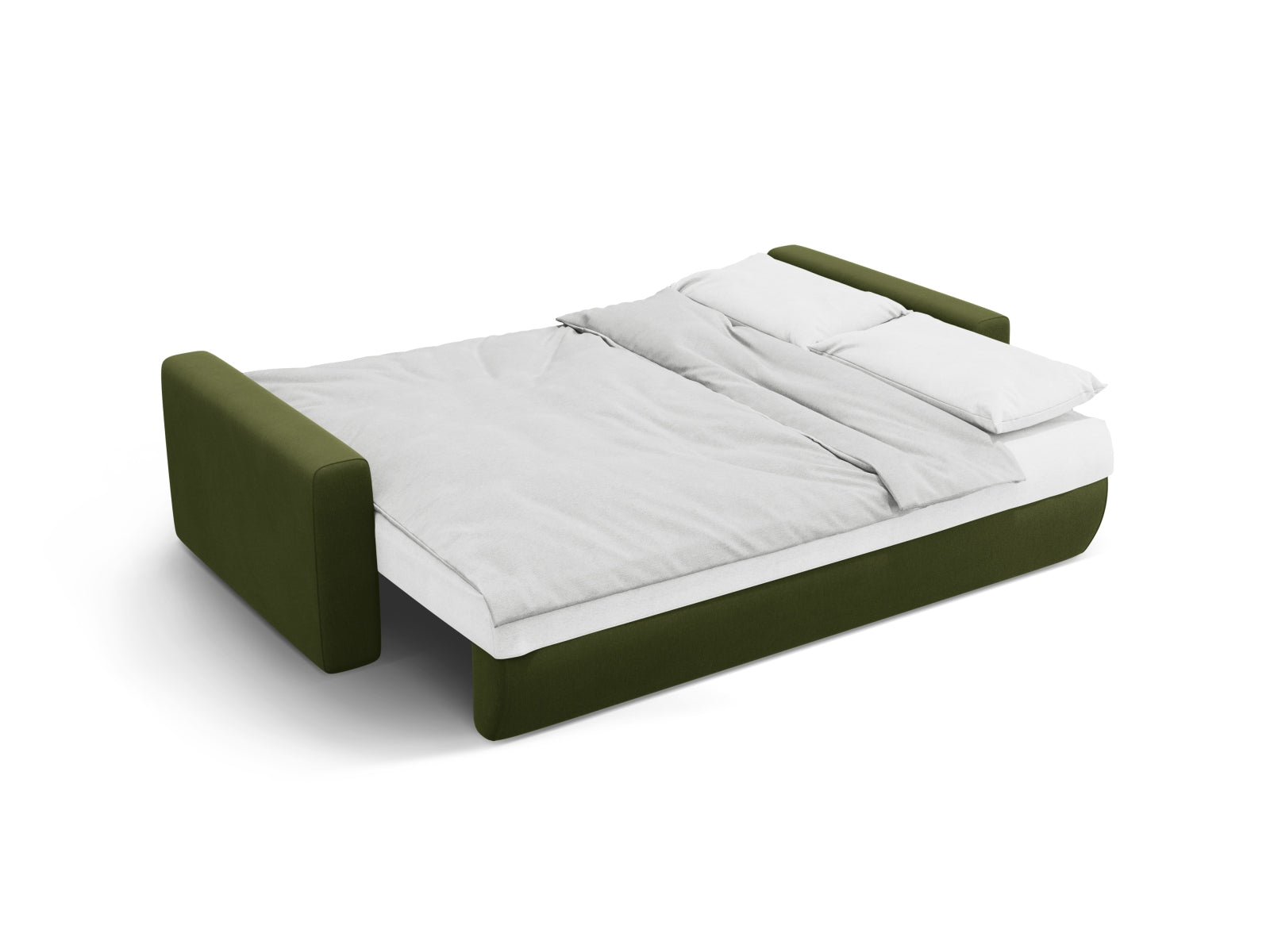 Elegantes Belfast Velour Sofa in Army Green, ideal für Gästeübernachtungen und mit cleverem Stauraum für zusätzlichen Komfort.