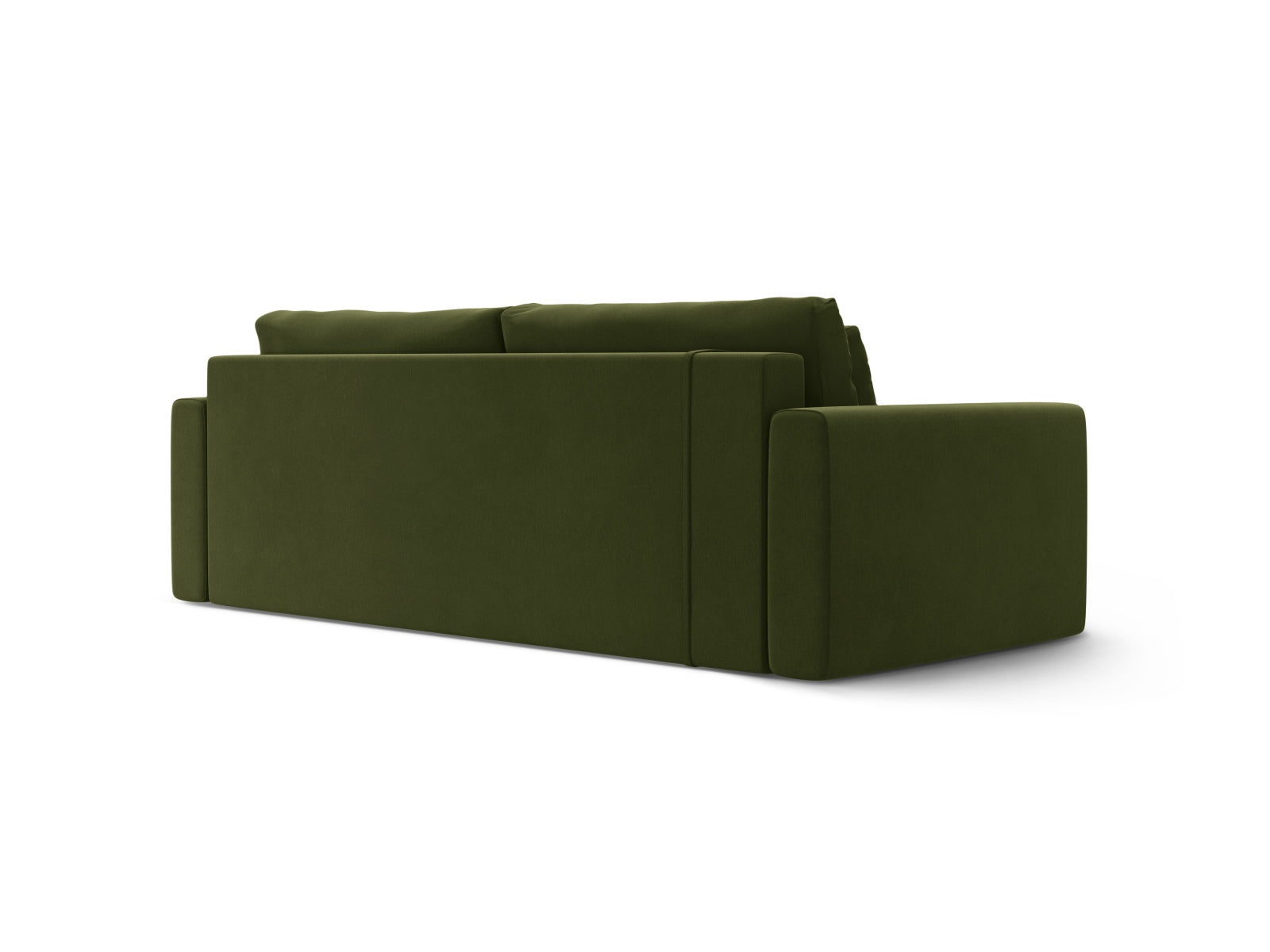Stylisches 3-Sitzer Belfast Velour Sofa in Army Green, perfekt für kleine Räume mit Schlaffunktion und praktischem Stauraum.