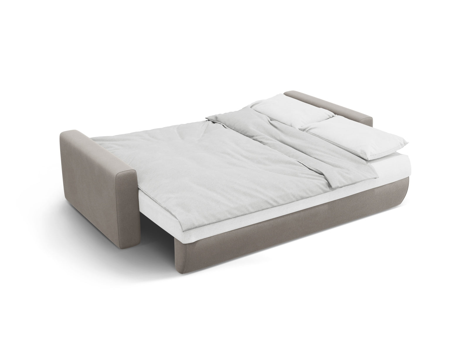 Elegantes Belfast Velour Sofa in Warm Grey, ideal für kleine Räume, bietet Schlafgelegenheit und Stauraum für zusätzlichen Komfort.