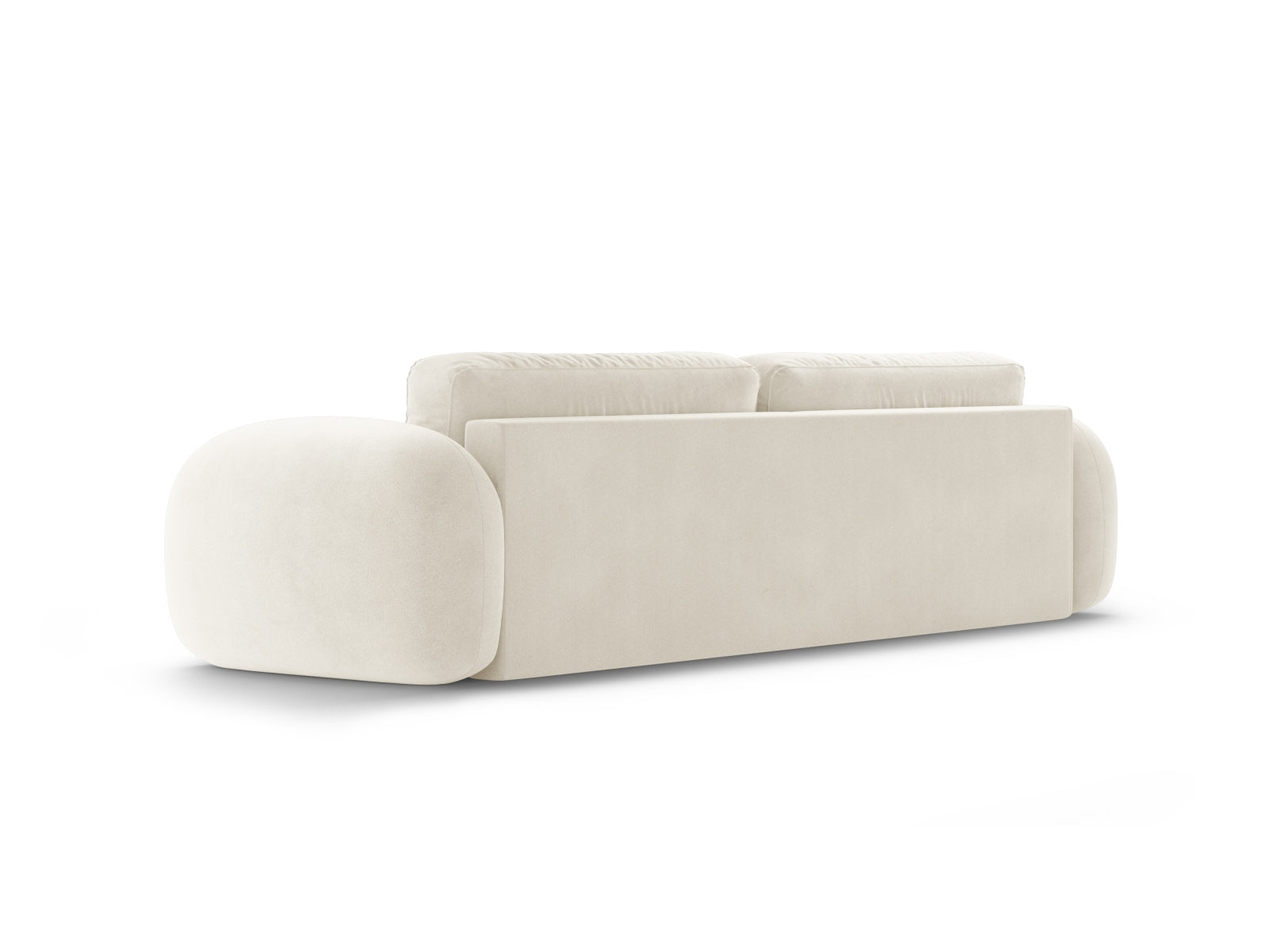 Stylisches 3-Sitzer Sofa aus Velours in sanftem Ivory, perfekt für moderne Wohnräume, mit praktischer Schlaffunktion und integriertem Stauraum.