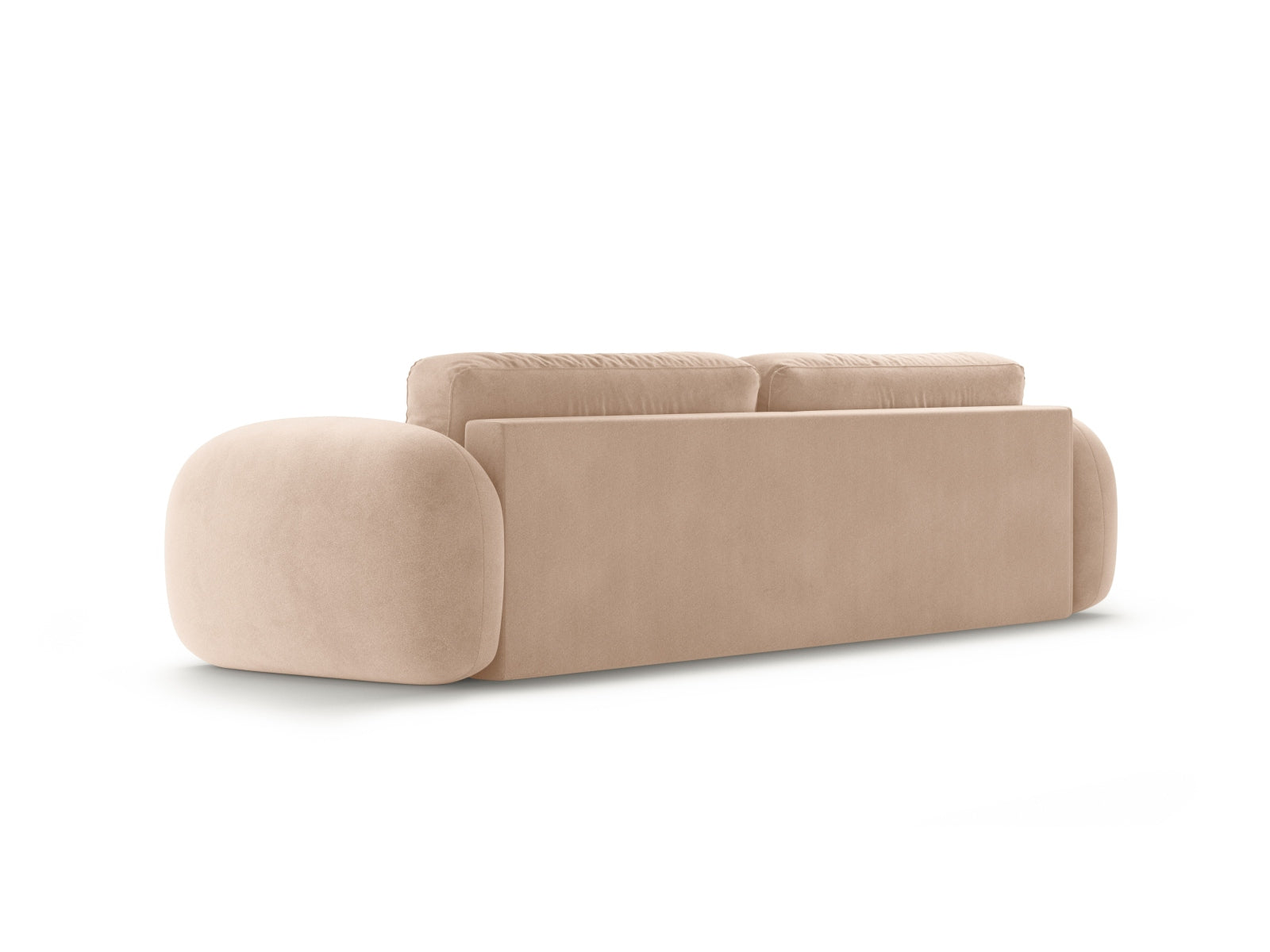 Stylisches Bettsofa in sanftem Almond Beige, perfekt für entspannte Abende und überraschende Übernachtungen, mit praktischem Stauraum.