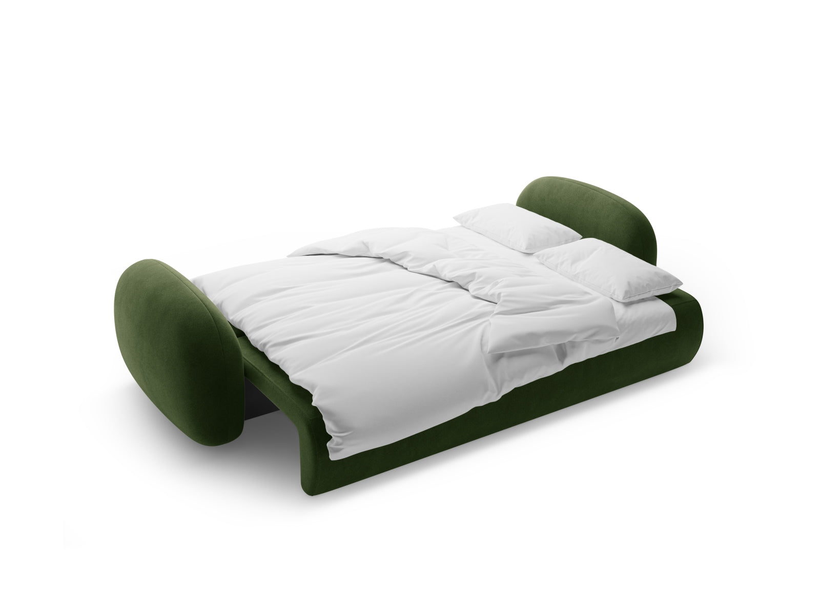Elegantes 3-Sitzer Velours Sofa in Army Green, ideal für kleine Räume, bietet Schlafgelegenheit und Stauraum für zusätzlichen Komfort.