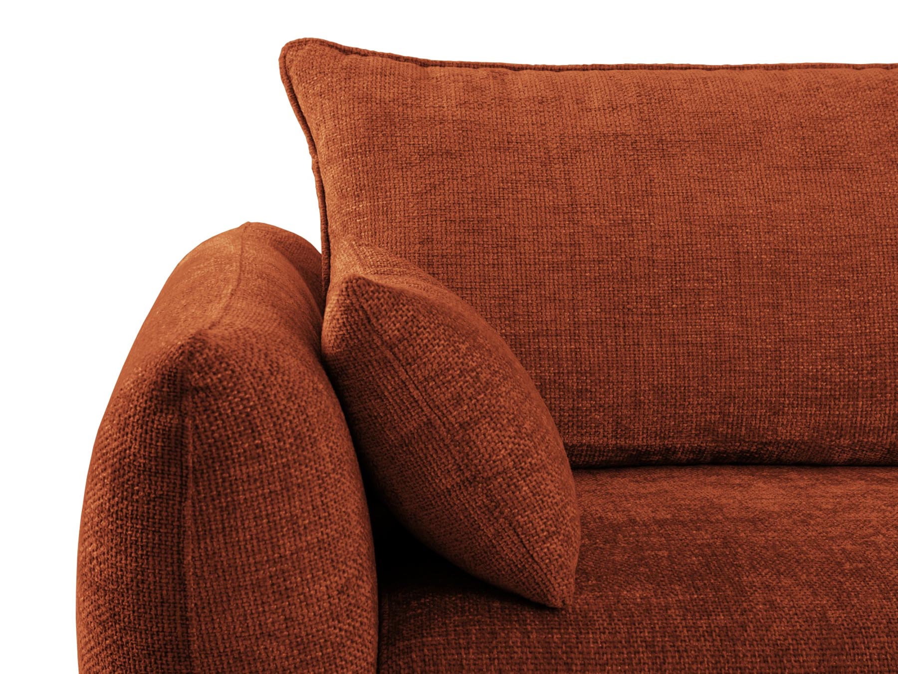 Stylisches 3-Sitzer Sofa Matera in warmem Terracotta, perfekt für jeden Wohnraum, bietet Schlafgelegenheit und cleveren Stauraum.