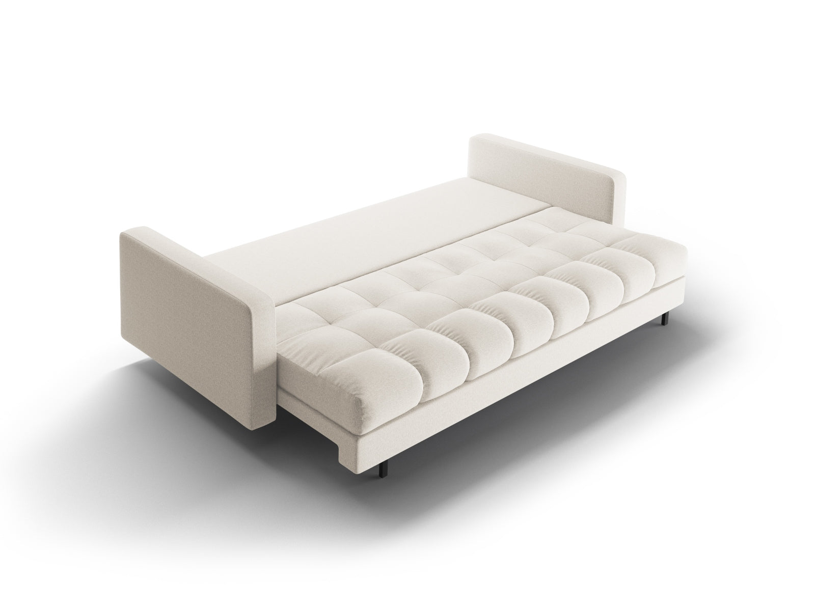 Modernes 3-Sitzer Sofa Bali in sanftem Beige, perfekt für stilvolle Wohnräume, mit cleverer Schlaffunktion und integriertem Stauraum.