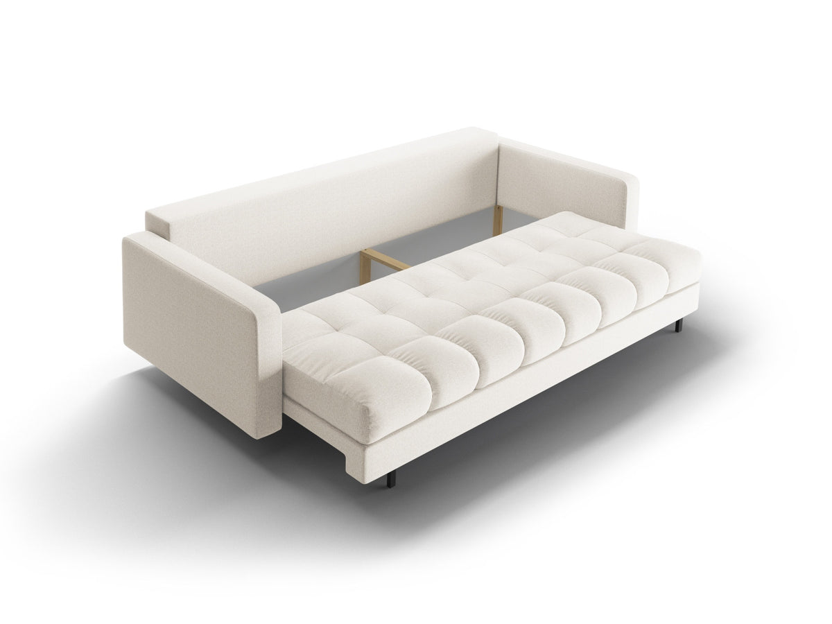 Dreisitzer Bettsofa Bali mit Stoffbezug, Holzrahmen und schwarzen Metallbeinen