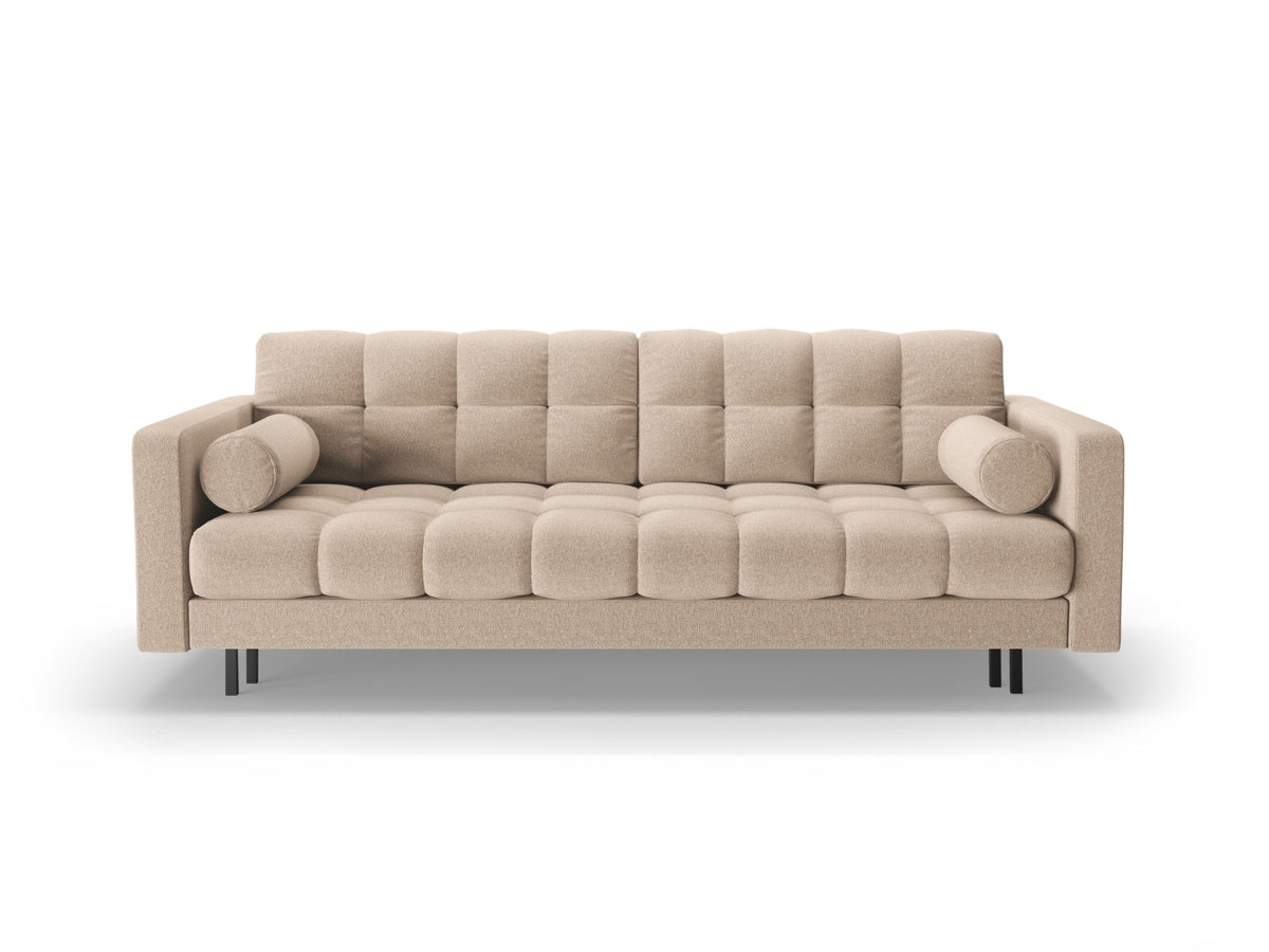Dreisitzer Bettsofa Bali mit Stoffbezug, Holzrahmen und schwarzen Metallbeinen