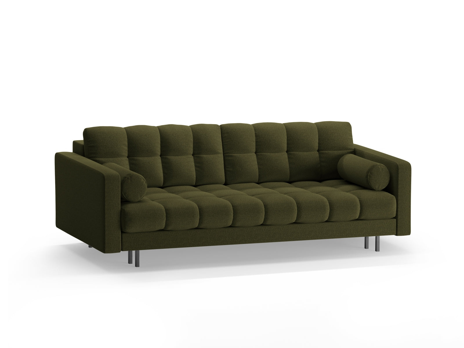 Elegantes 3-Sitzer Sofa Bali in Grün mit praktischer Schlaffunktion und Stauraum, ideal für stilvolle Wohnräume.