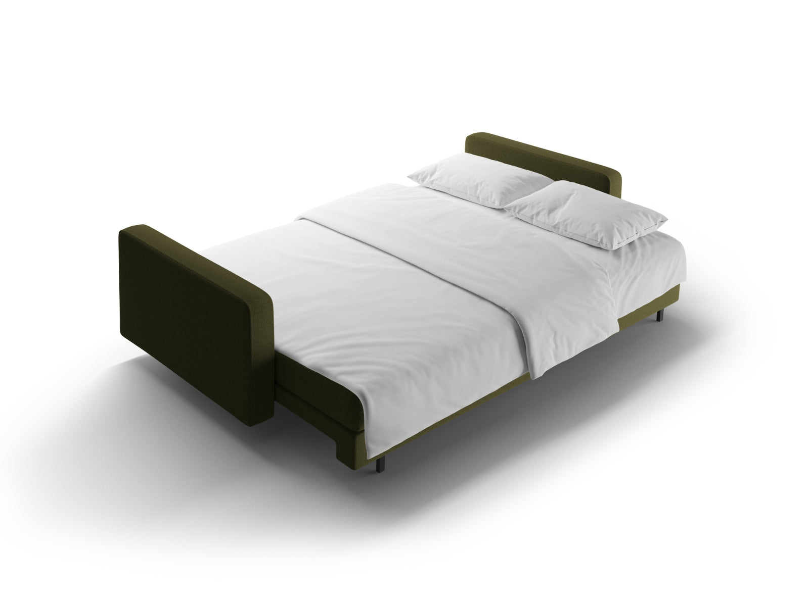 Stylisches 3-Sitzer Sofa Bali in elegantem Grün, ideal als Schlafgelegenheit und mit praktischem Stauraum für Ihre Utensilien.
