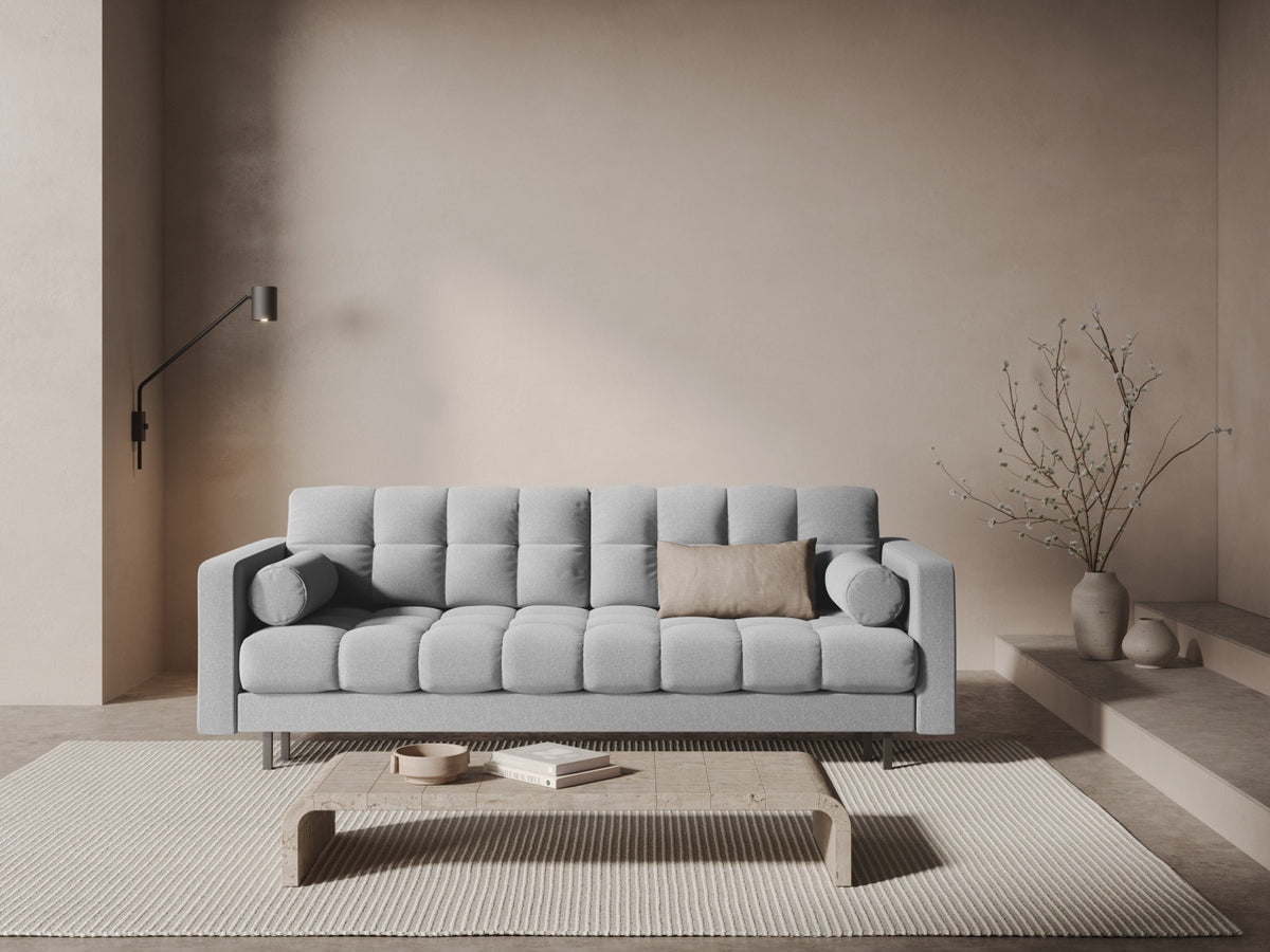 Dreisitzer Bettsofa Bali mit Stoffbezug, Holzrahmen und schwarzen Metallbeinen