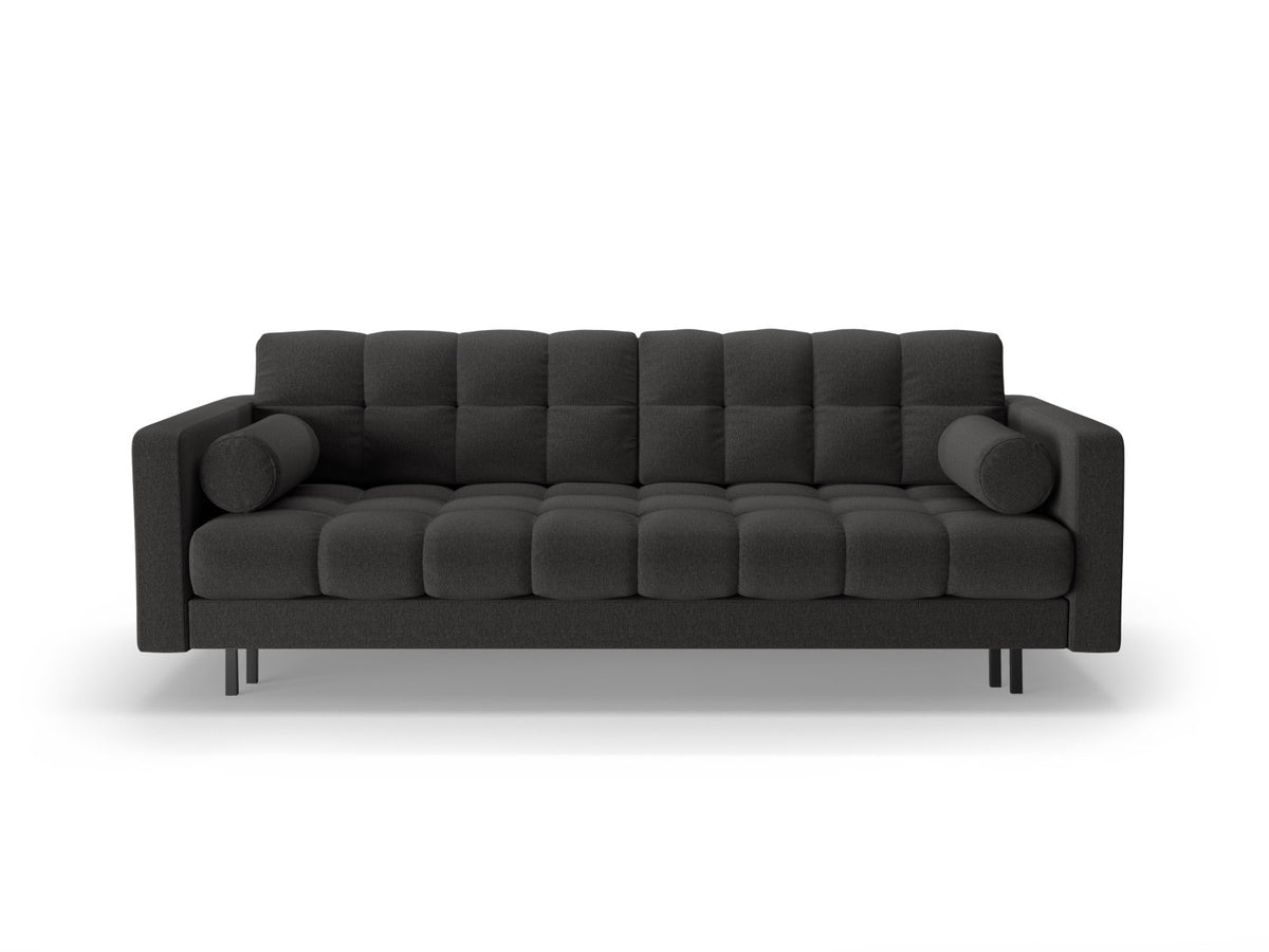 Dreisitzer Bettsofa Bali mit Stoffbezug, Holzrahmen und schwarzen Metallbeinen