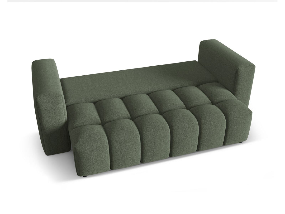 Beiges Bettsofa Verona von Cosmopolitan Design mit Sorella-Polsterstoff, Massivholzrahmen, Bettkasten und schwarzen Kunststoffbeinen.