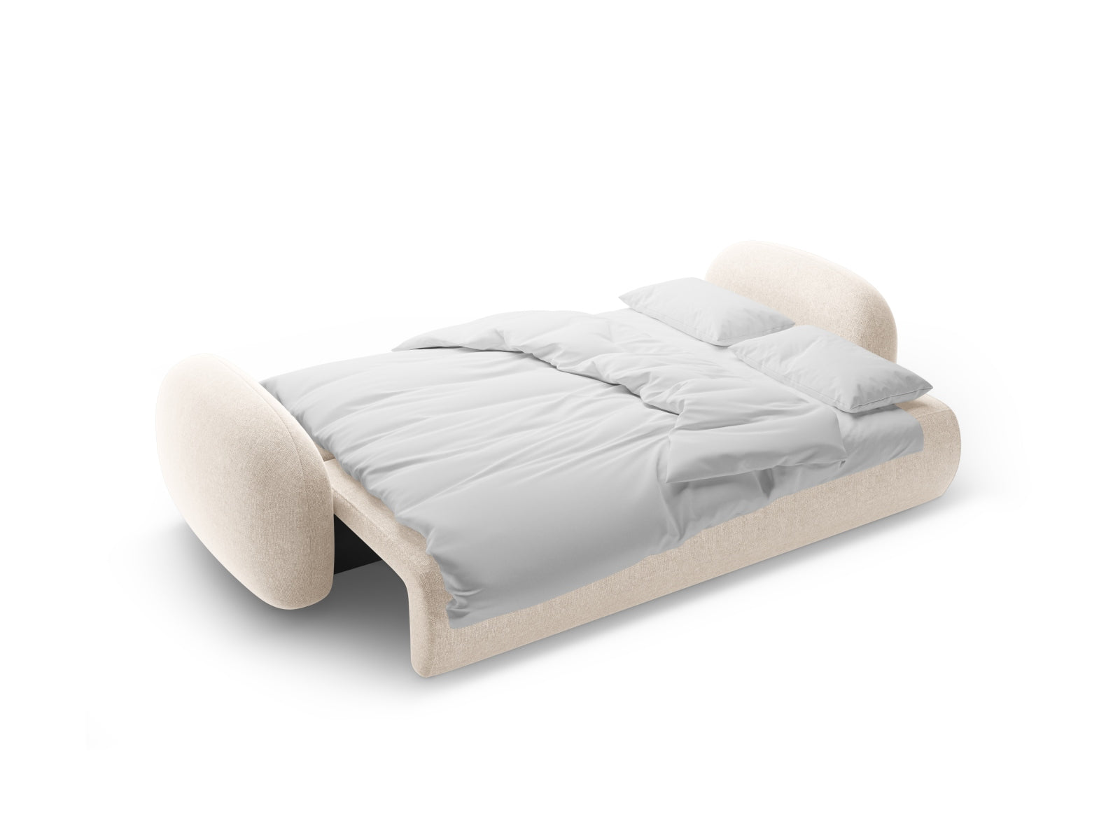 Elegantes 3-Sitzer Sofa Tonale in hellem Beige, kombiniert Komfort mit Funktionalität durch Schlaffunktion und Stauraum.
