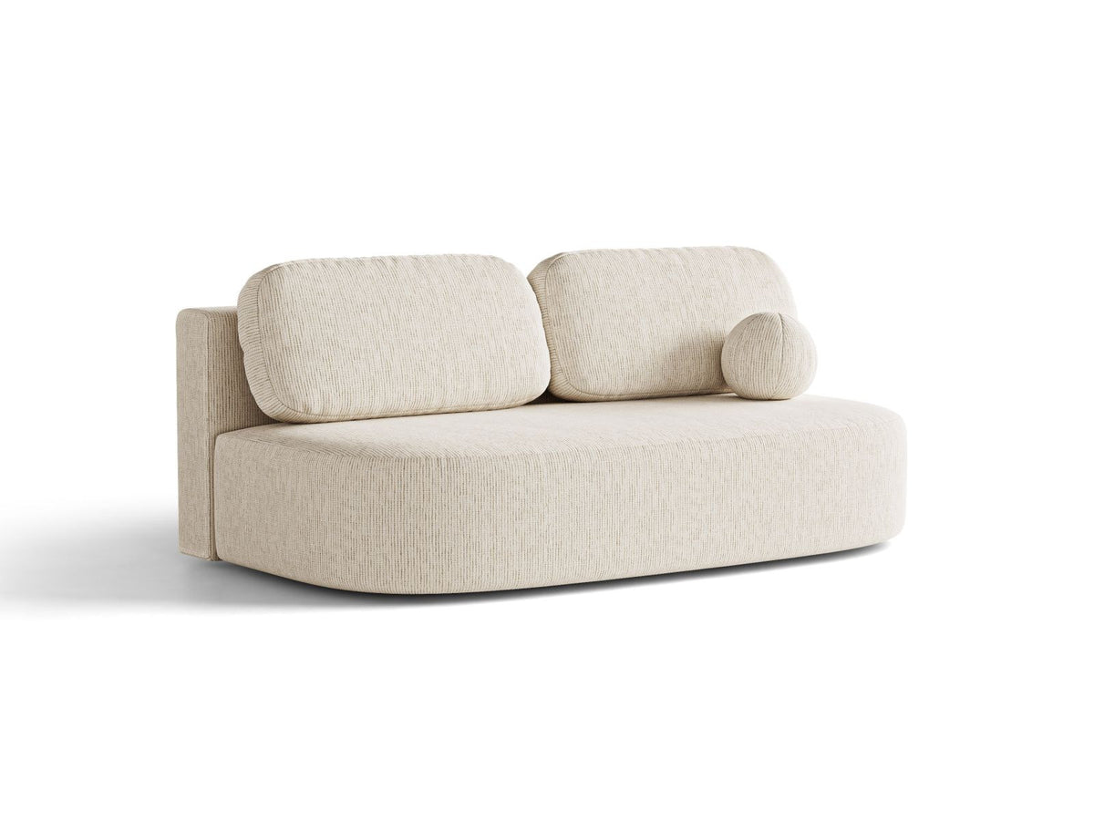 Bettsofa Sophia in Light Beige-Baltimore mit Massivholzrahmen, Stoffbezug und schwarzen Kunststoffbeinen, 3 Sitzplätze mit Bettkasten.