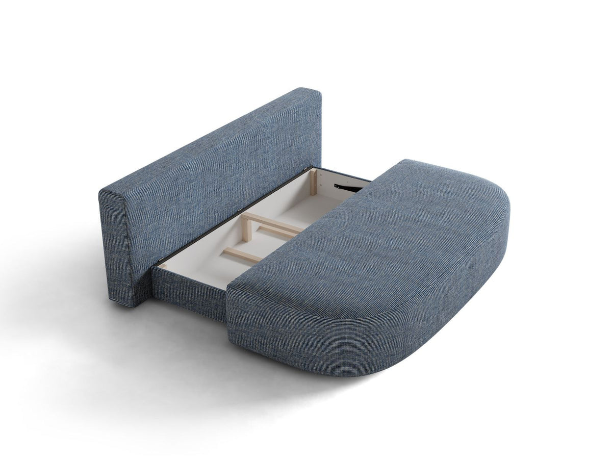 Bettsofa Sophia in Light Beige-Baltimore mit Massivholzrahmen, Stoffbezug und schwarzen Kunststoffbeinen, 3 Sitzplätze mit Bettkasten.