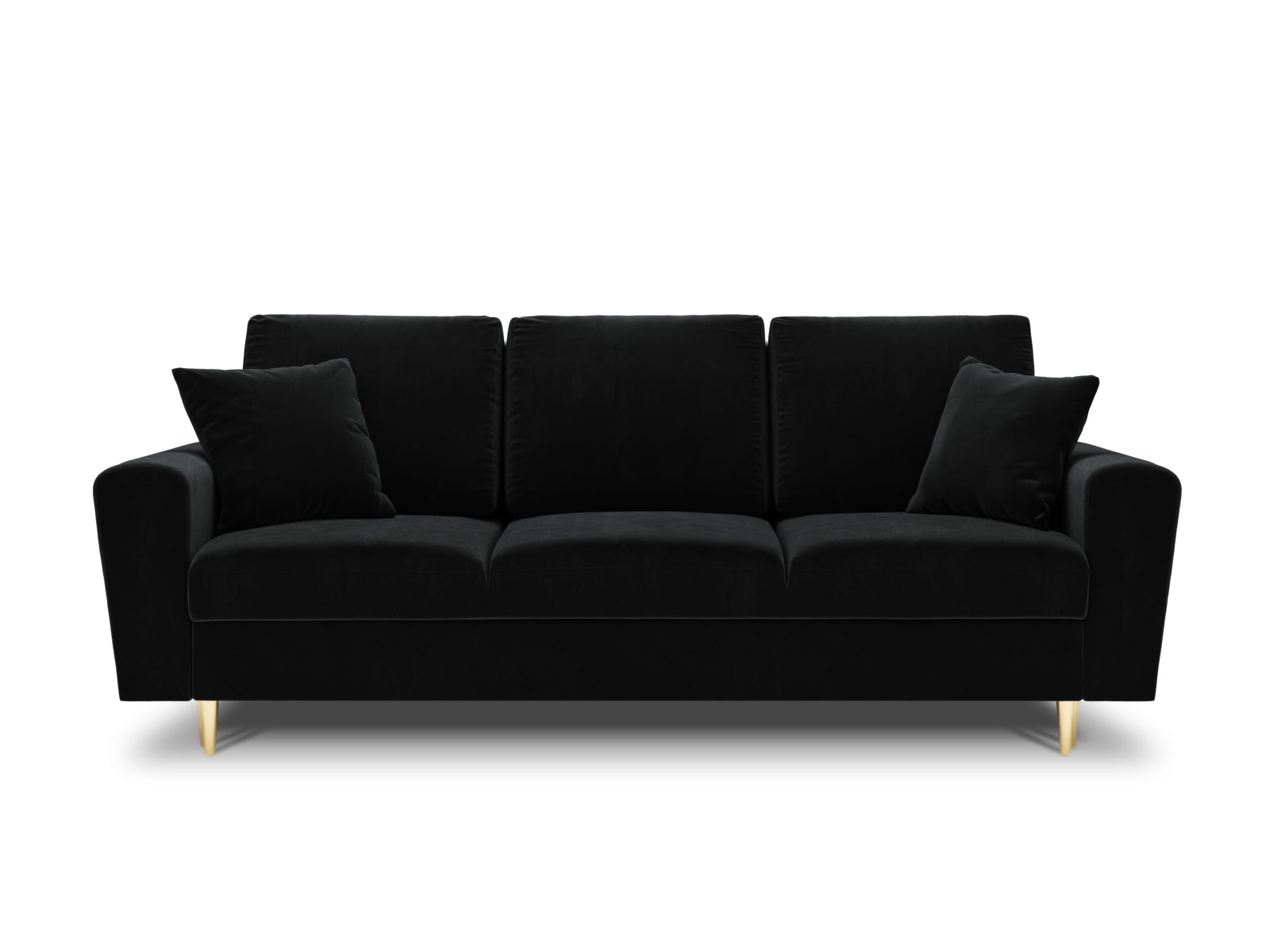 Elegantes Kyoto Sofa in Schwarz mit Schlaffunktion und Stauraum, ideal für stilvolle Wohnräume und flexible Nutzung.