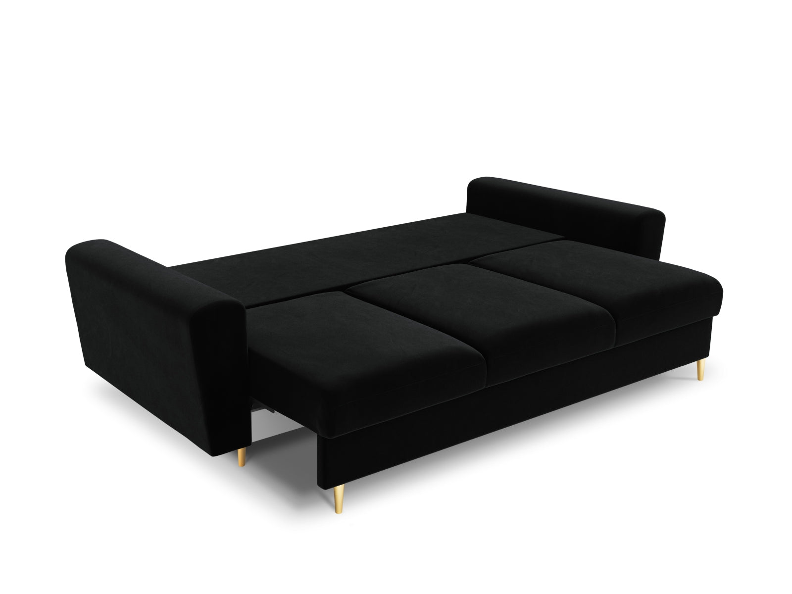 Elegantes Kyoto Sofa in Schwarz, 3-Sitzer mit Schlaffunktion und Stauraum, ideal für stilvolle Wohnräume und flexible Nutzung.