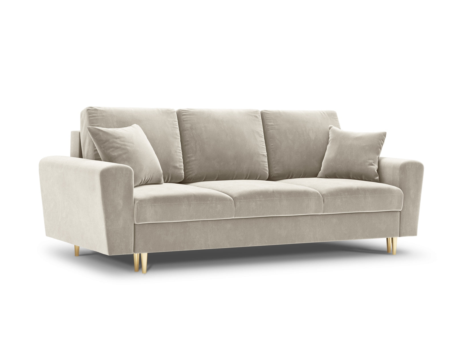 Kyoto Velour Sofa mit Schlaffunktion und Stauraumbox 3 Sitzer 100cm in Light Beige präsentiert im Onlineshop von KAQTU Design AG. Bett ist von Cosmopolitan Design