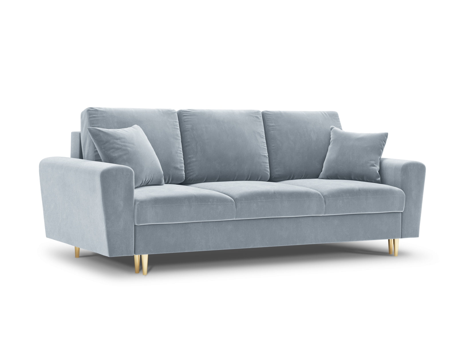 Kyoto Velour Sofa mit Schlaffunktion und Stauraumbox 3 Sitzer 100cm in Light Blue präsentiert im Onlineshop von KAQTU Design AG. Bett ist von Cosmopolitan Design